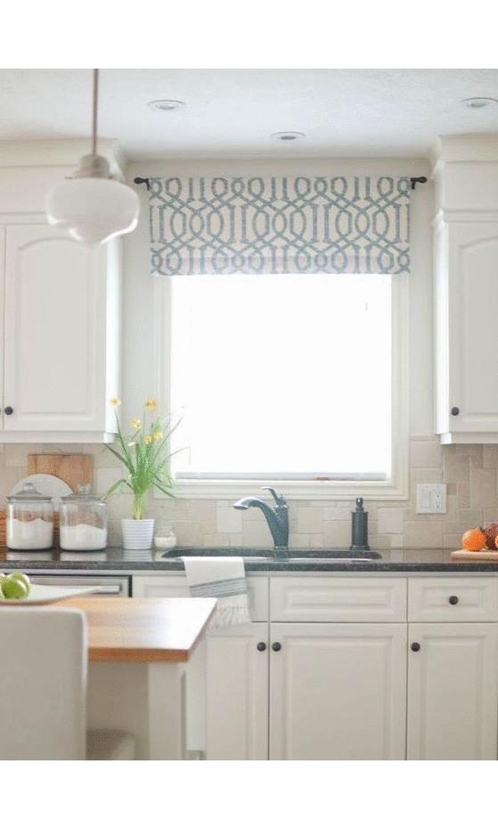 Pole mounted custom valance for kitchen