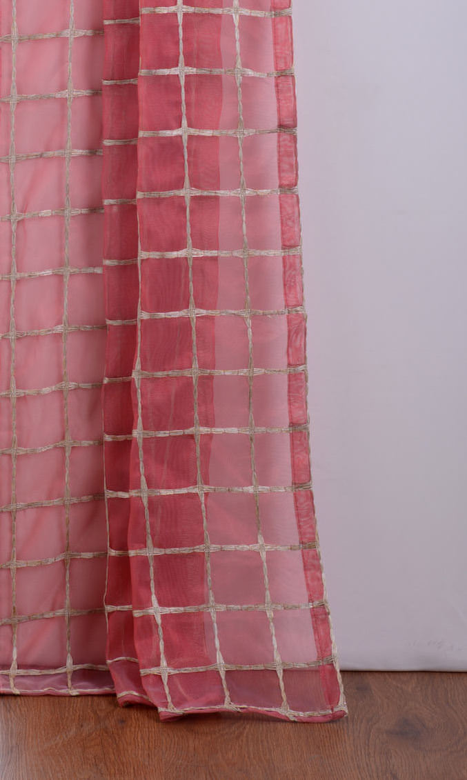 Checked Sheer Roman Blinds & Window Shades (Coral Red/ Pink/ Gold)