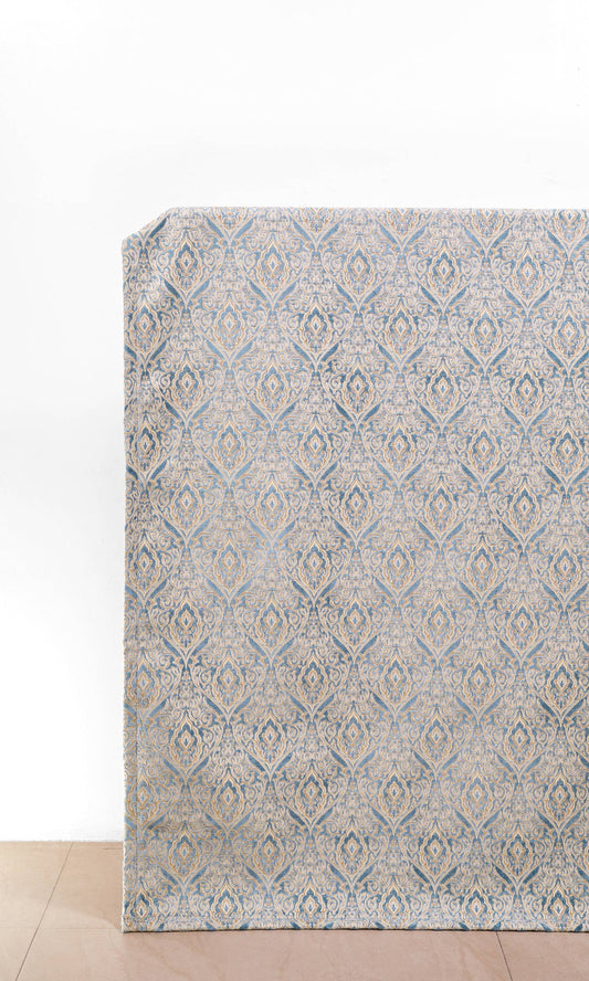 Damask Velvet Home Décor Fabric By the Metre (Beige/ Blue)