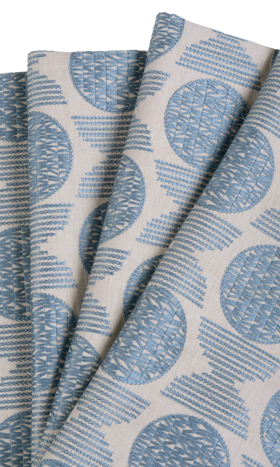 Embroidered Cotton Home Textile Fabric Material Sample (Beige/ Steel Blue)