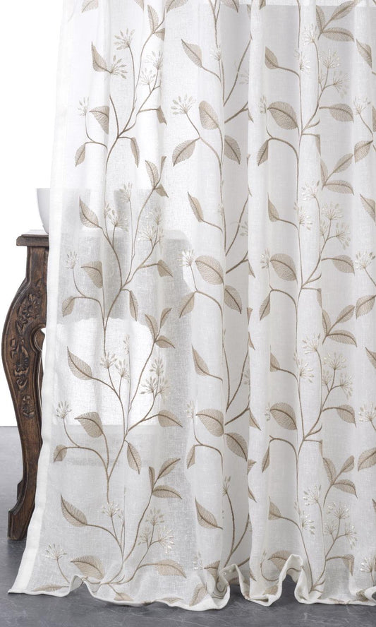 Floral Sheer Home Décor Fabric Sample (White/ Brown)