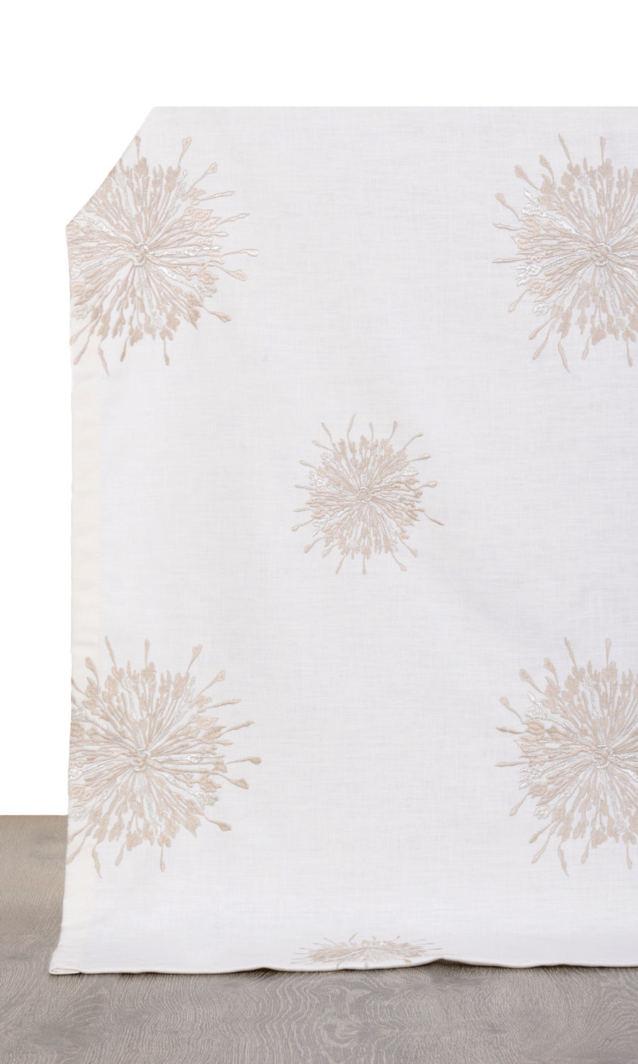 Sunburst Embroidered Home Textile Fabric Material Sample (White & Pale Beige)