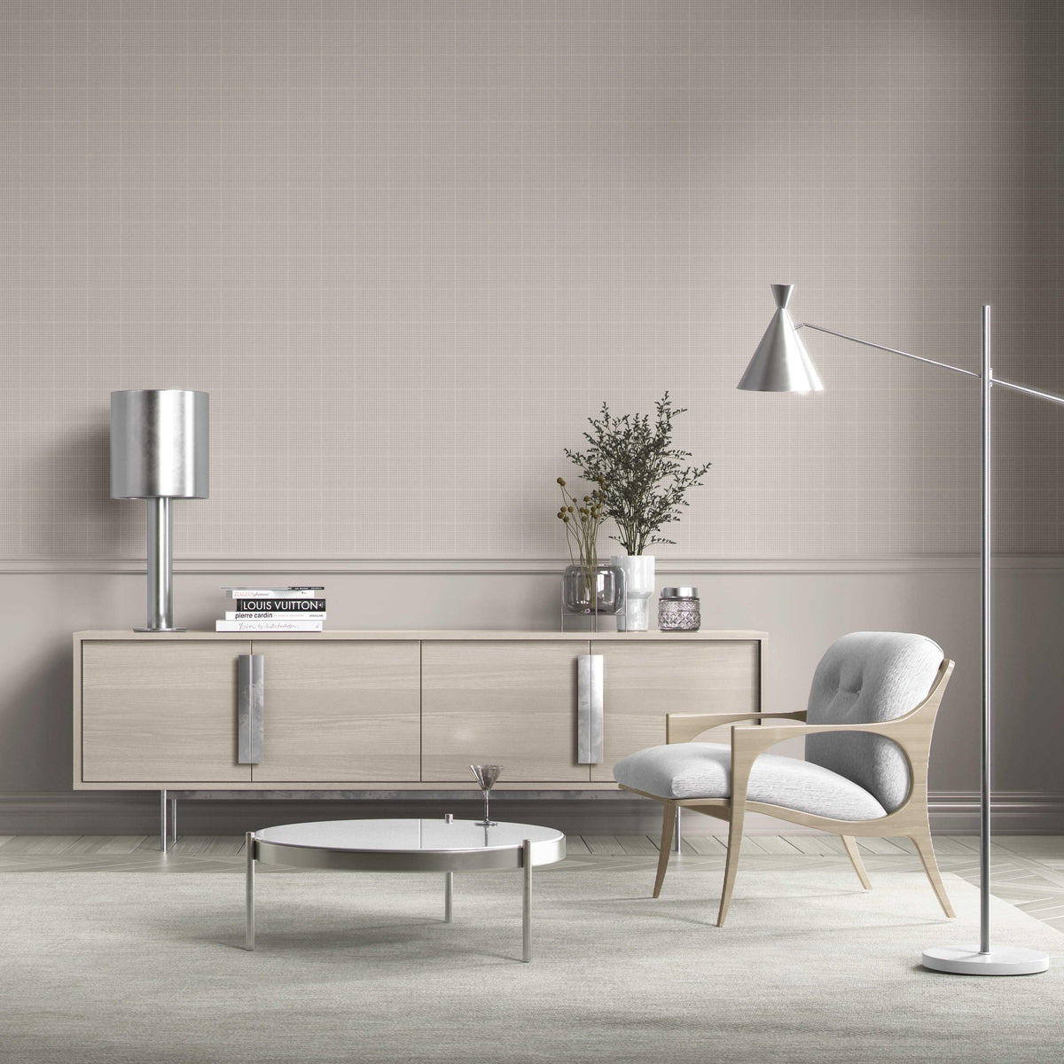 Neutral Textured Check/ Geometric Kitchen Wallpaper (Taupe/ Grey)