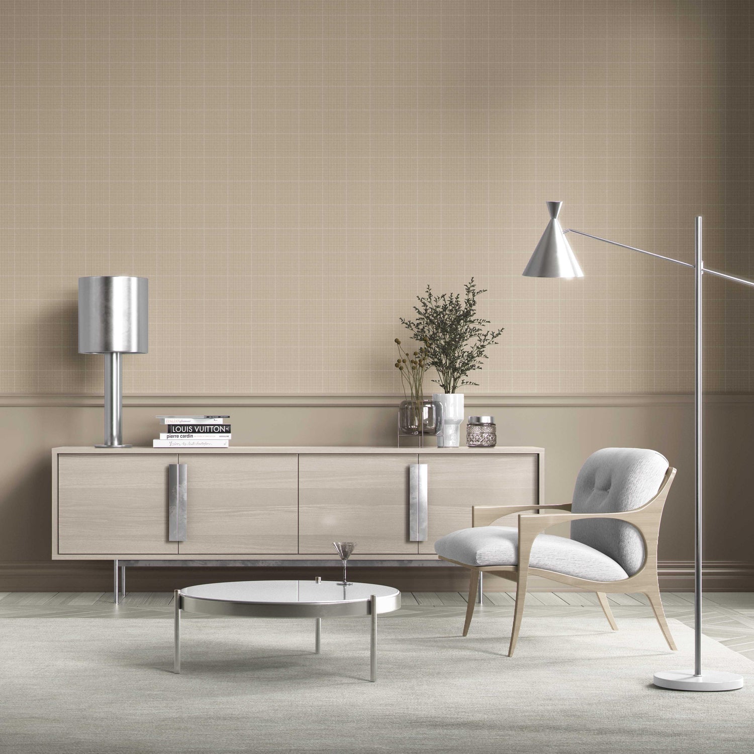 Neutral Textured Check/ Geometric Kitchen Wallpaper (Soft Beige/ Tan)