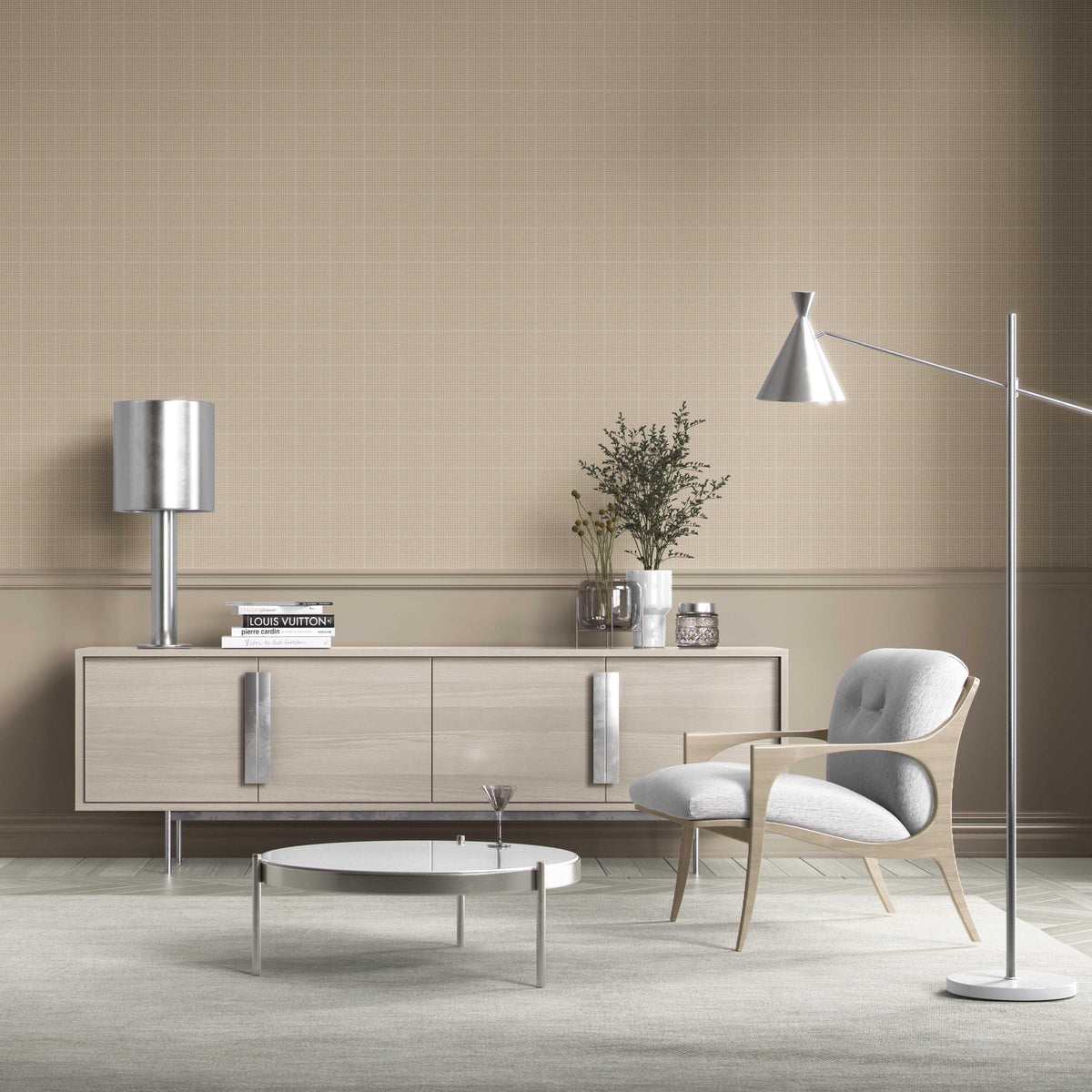 Neutral Textured Check/ Geometric Kitchen Wallpaper (Soft Beige/ Tan)