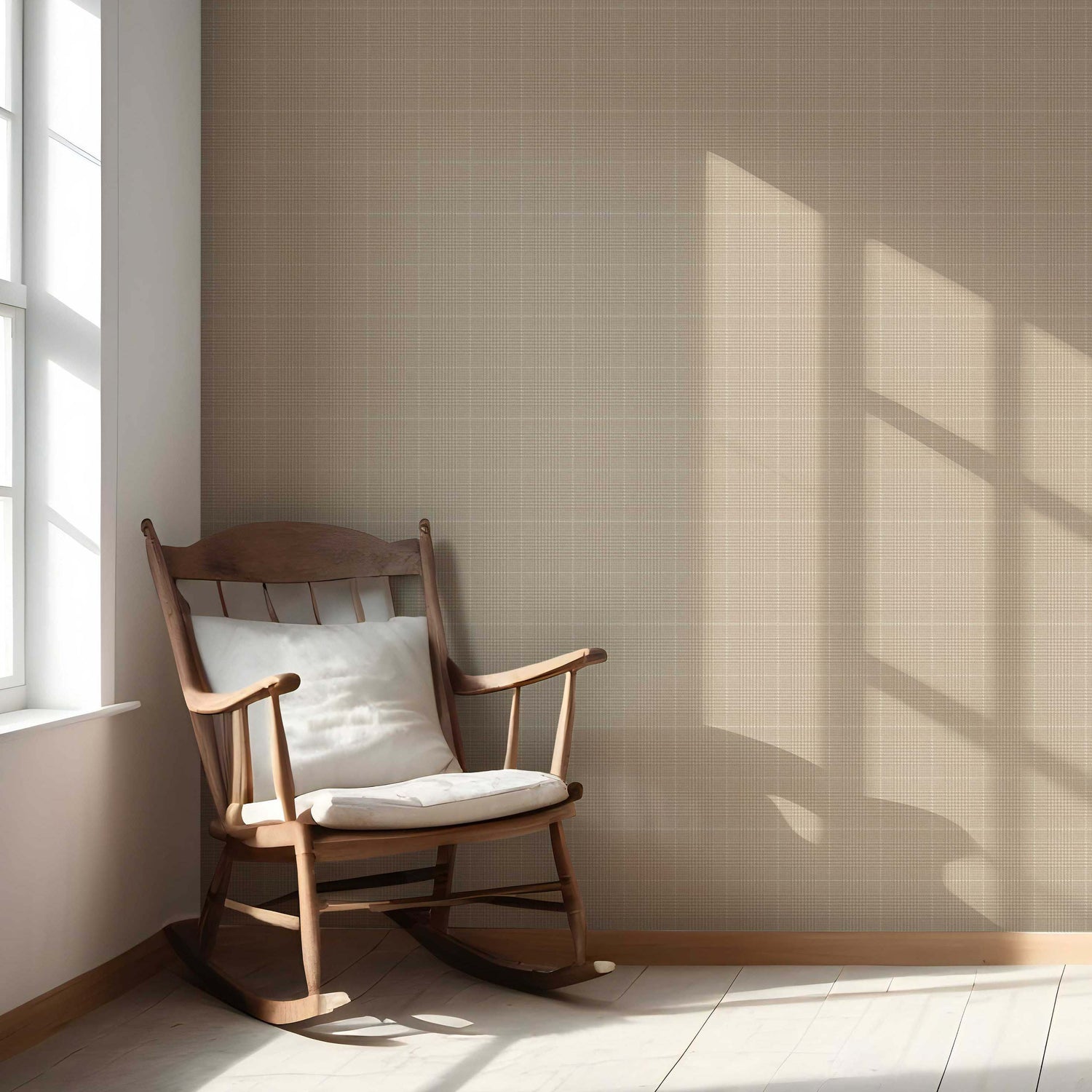 Neutral Textured Check/ Geometric Nursery Wallpaper (Soft Beige/ Tan)