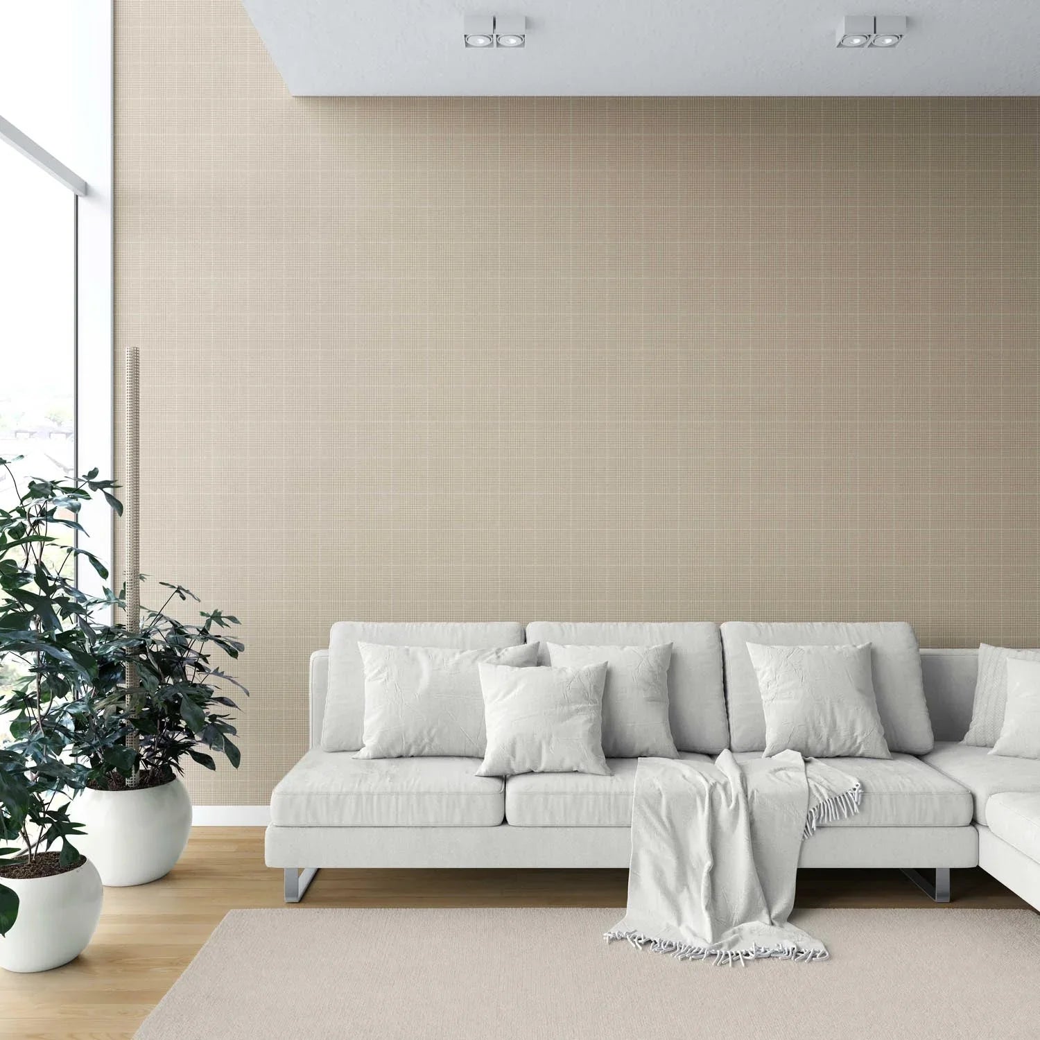 Neutral Textured Check/ Geometric Shower Toilet Wallpaper (Soft Beige/ Tan)