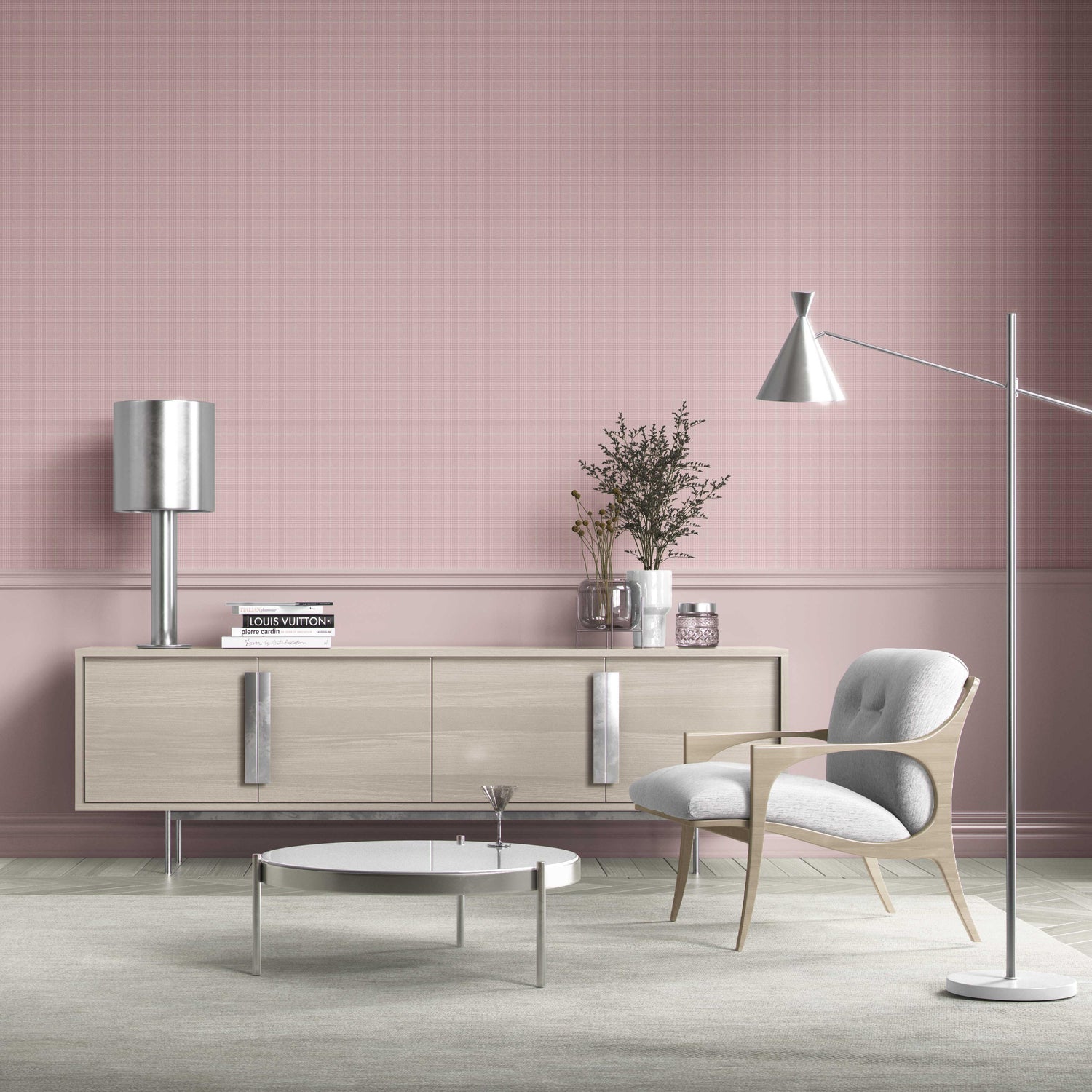Textured Check/ Geometric Kitchen Wallpaper (Pink)