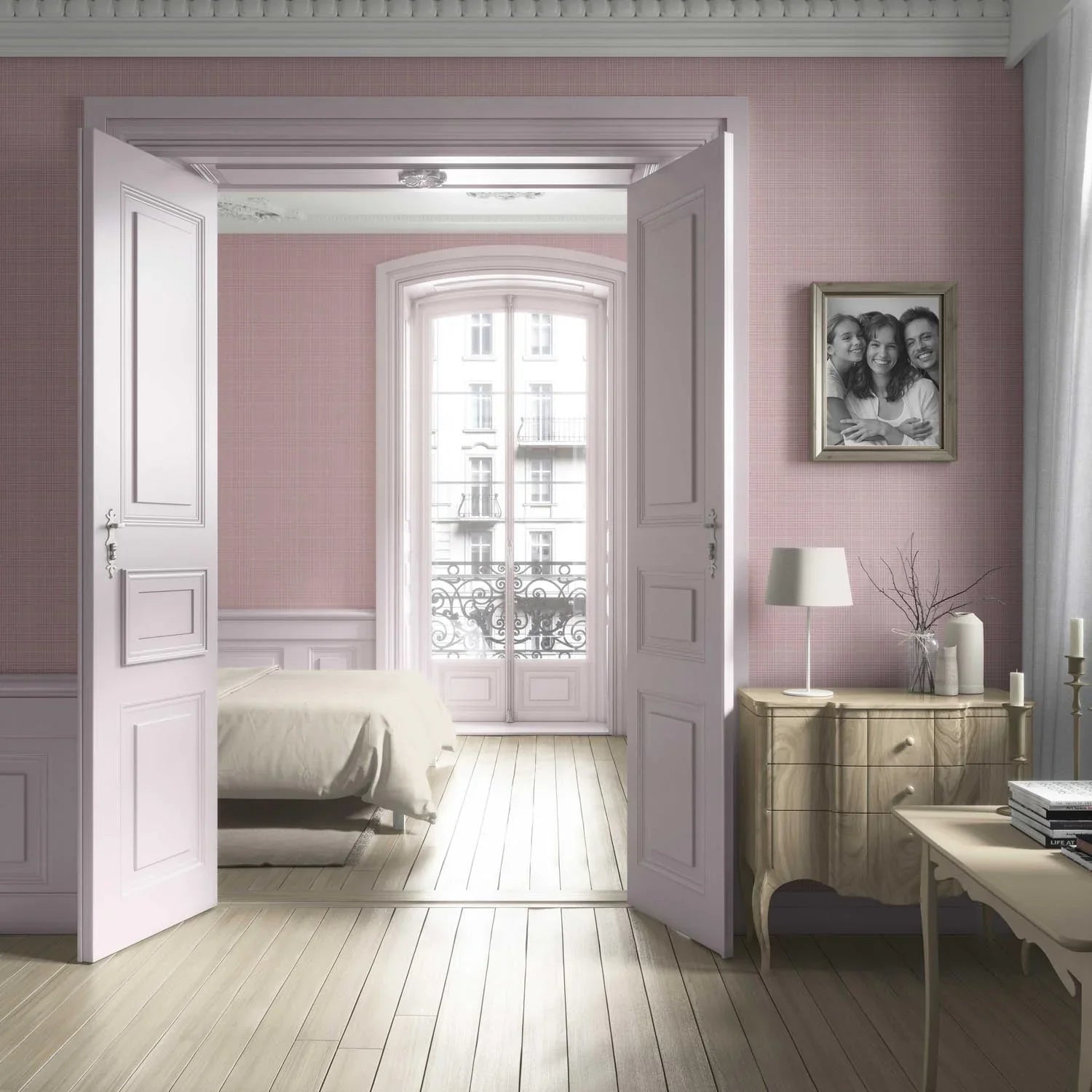 Textured Check/ Geometric Living Room Wallpaper (Pink)