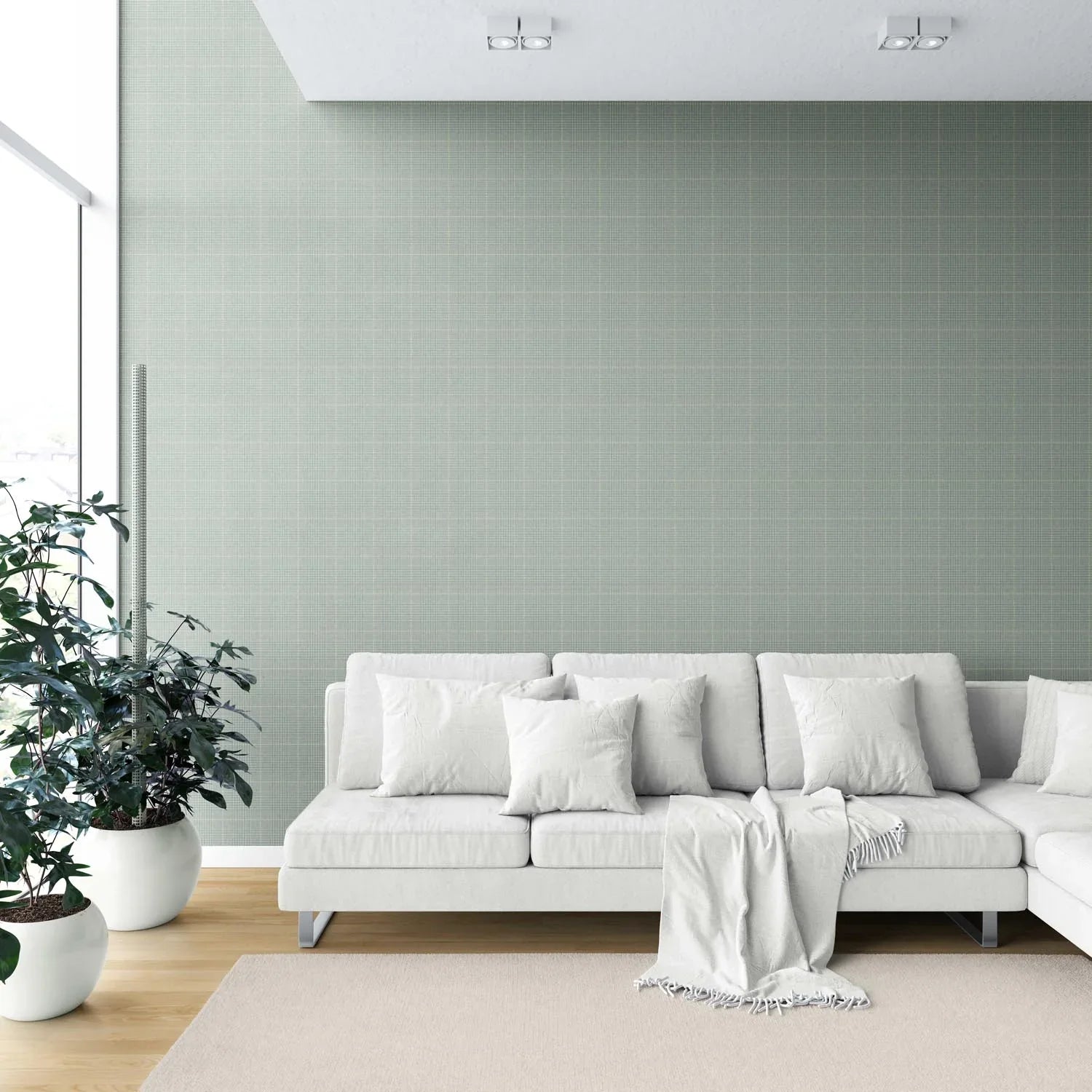Textured Check/ Geometric Shower Toilet Wallpaper (Sage Green)