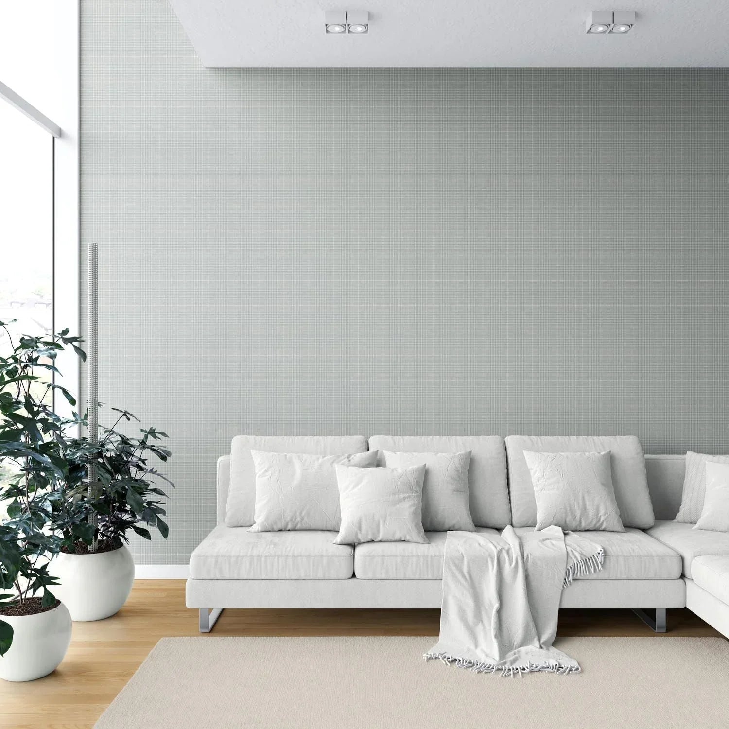 Neutral Textured Check/ Geometric Shower Toilet Wallpaper (Sage Grey)