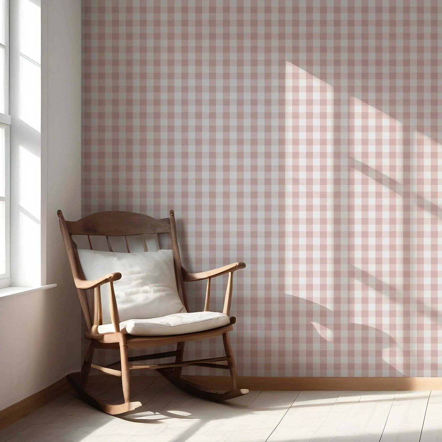 Geometric Gingham Nursery Wallpaper (Pink)