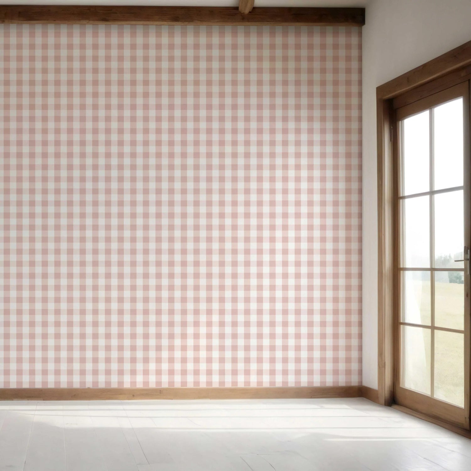 Geometric Gingham Bedroom Wallpaper (Pink)