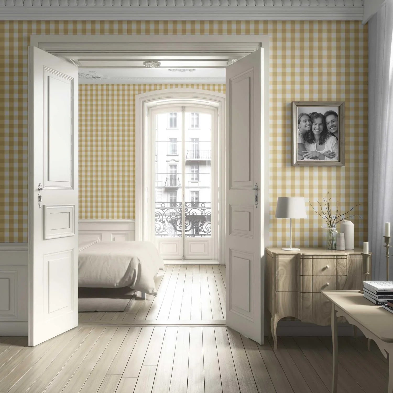Geometric Gingham Kitchen Wallpaper (Yellow)