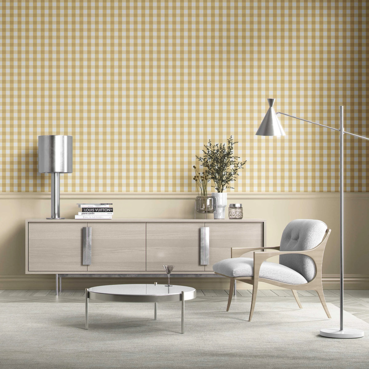 Geometric Gingham Living Room Wallpaper (Yellow)