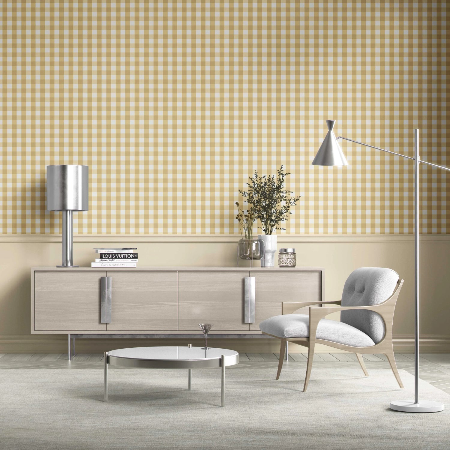 Geometric Gingham Living Room Wallpaper (Yellow)