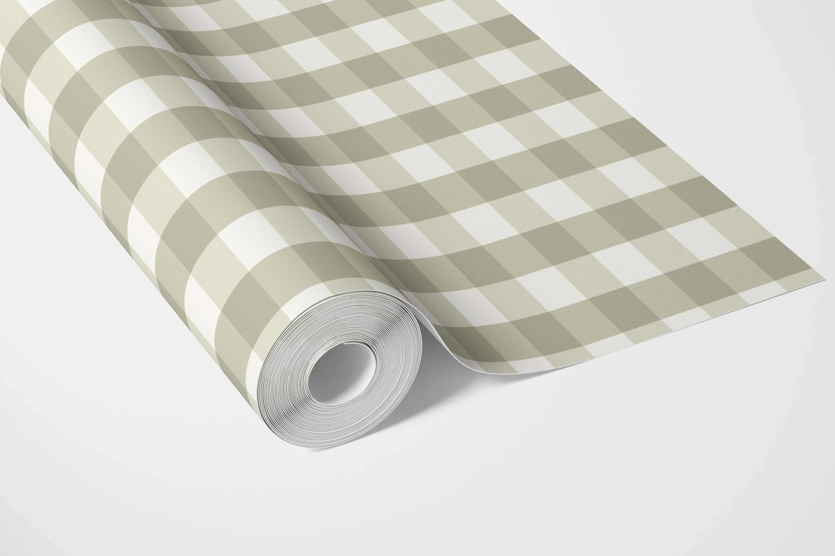 Geometric Gingham Bathroom Wallpaper (Olive Green)