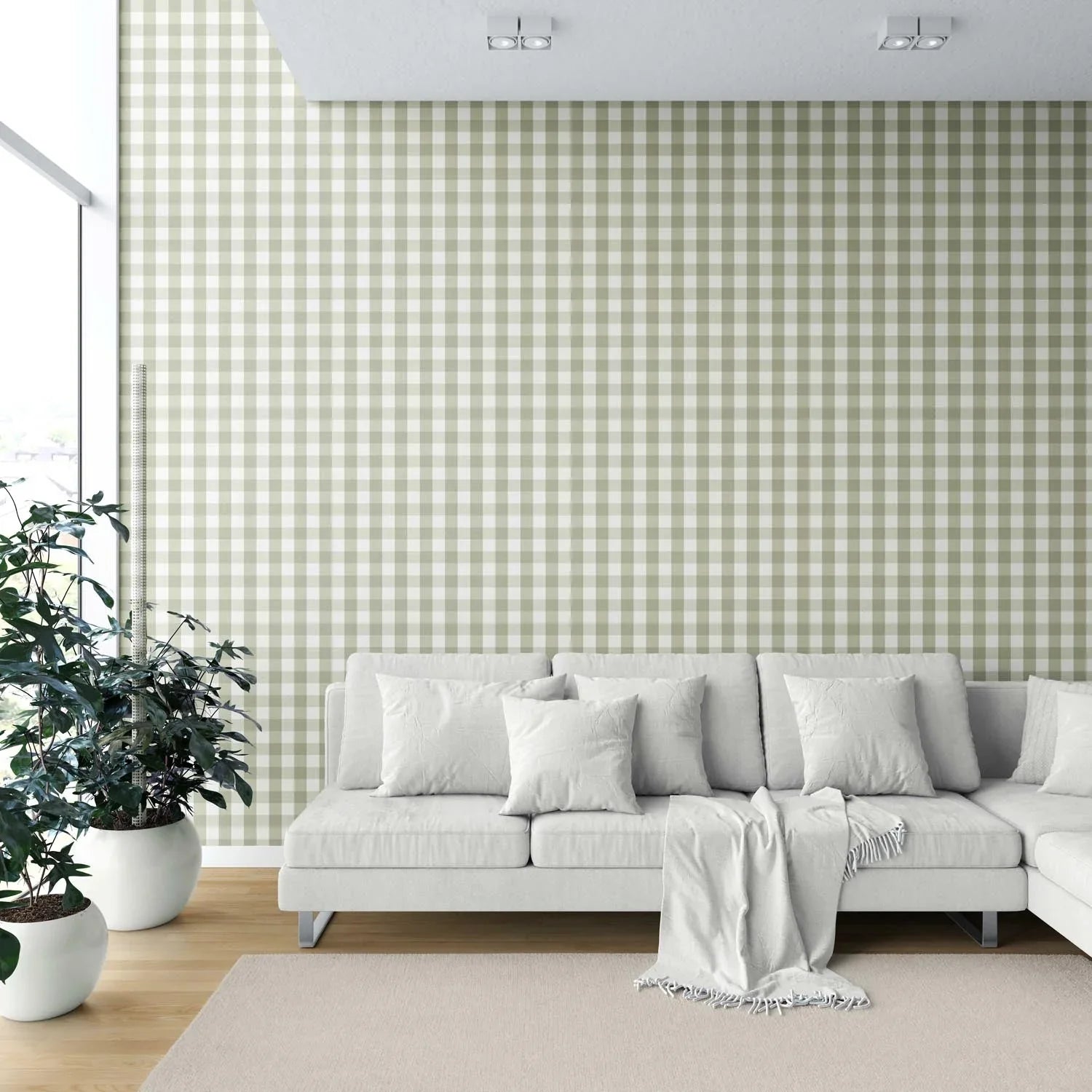 Geometric Gingham Shower Toilet Wallpaper (Olive Green)