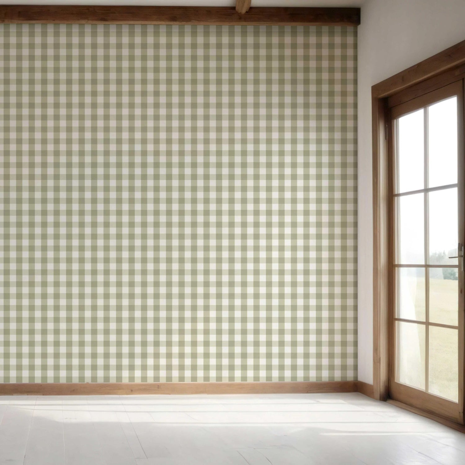 Geometric Gingham Bedroom Wallpaper (Olive Green)