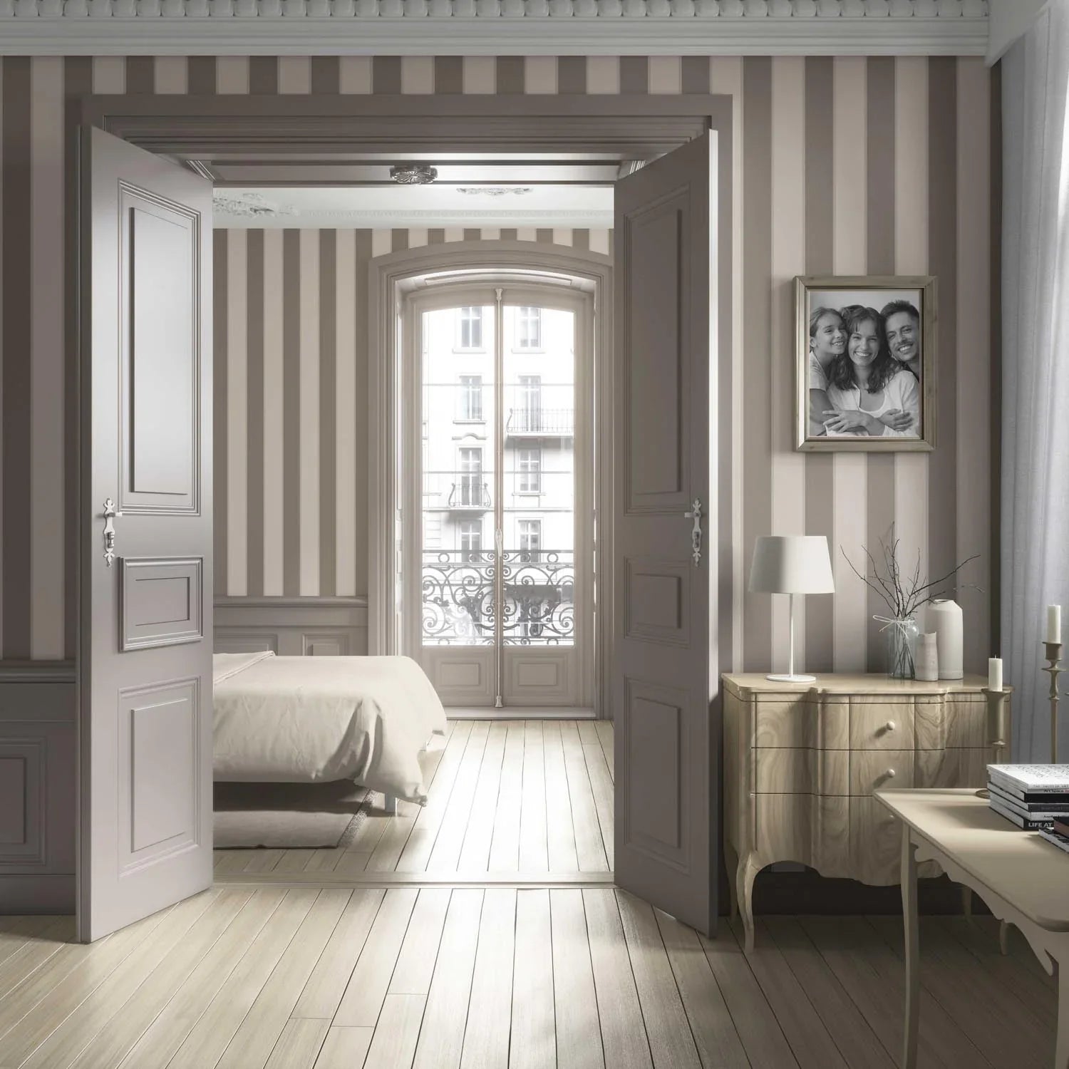 Neutral Geometric Striped Living Room Wallpaper (Cream/ Taupe Grey/ Brown)