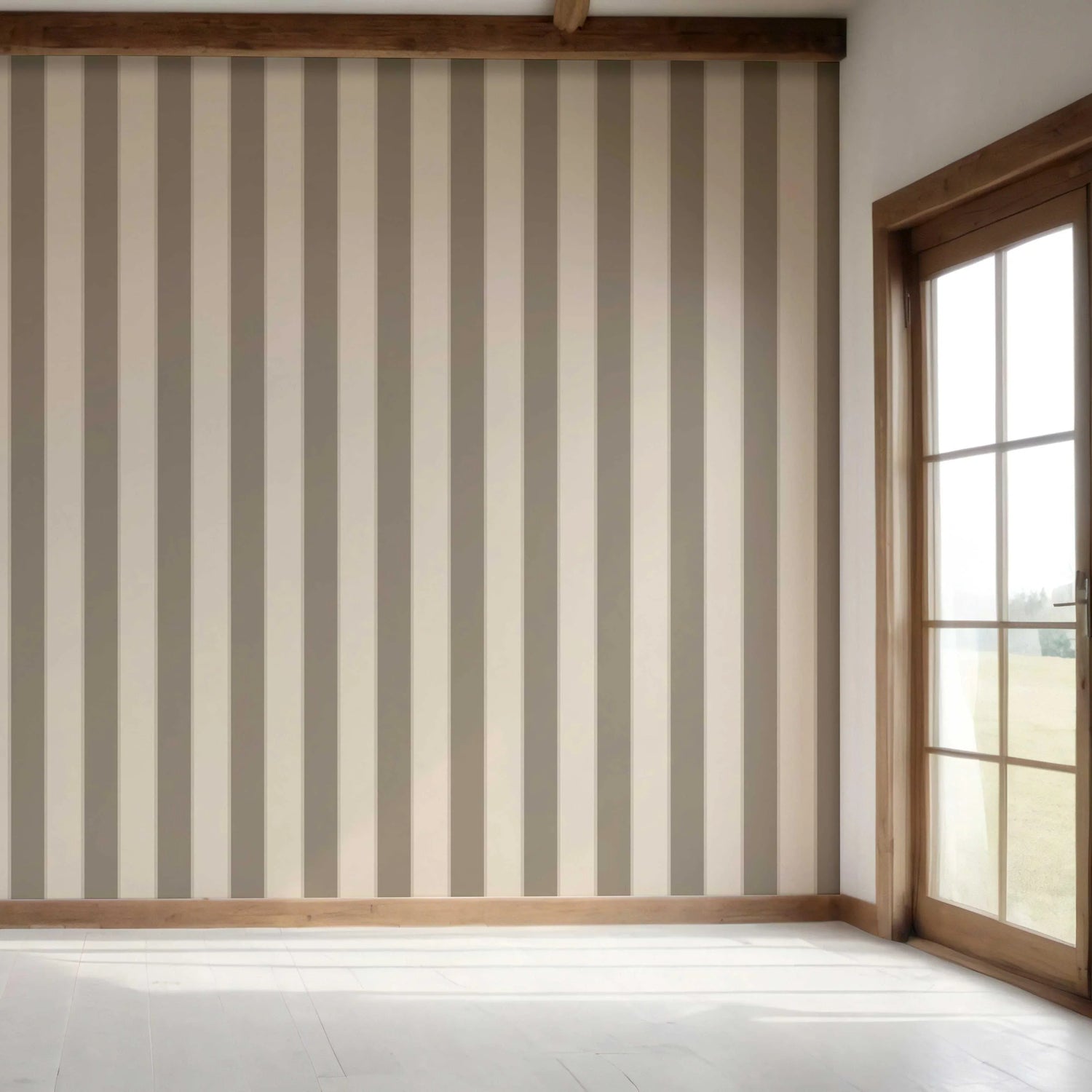 Neutral Geometric Striped Bedroom Wallpaper (Cream/ Taupe Grey/ Brown)