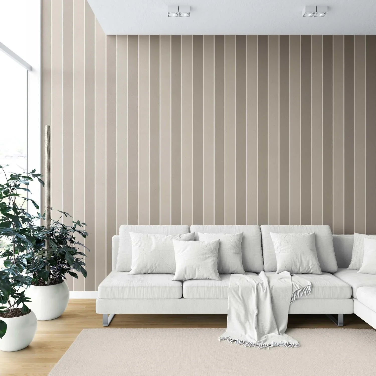 Neutral Geometric Striped Shower Toilet Wallpaper (Taupe Grey/ Brown)