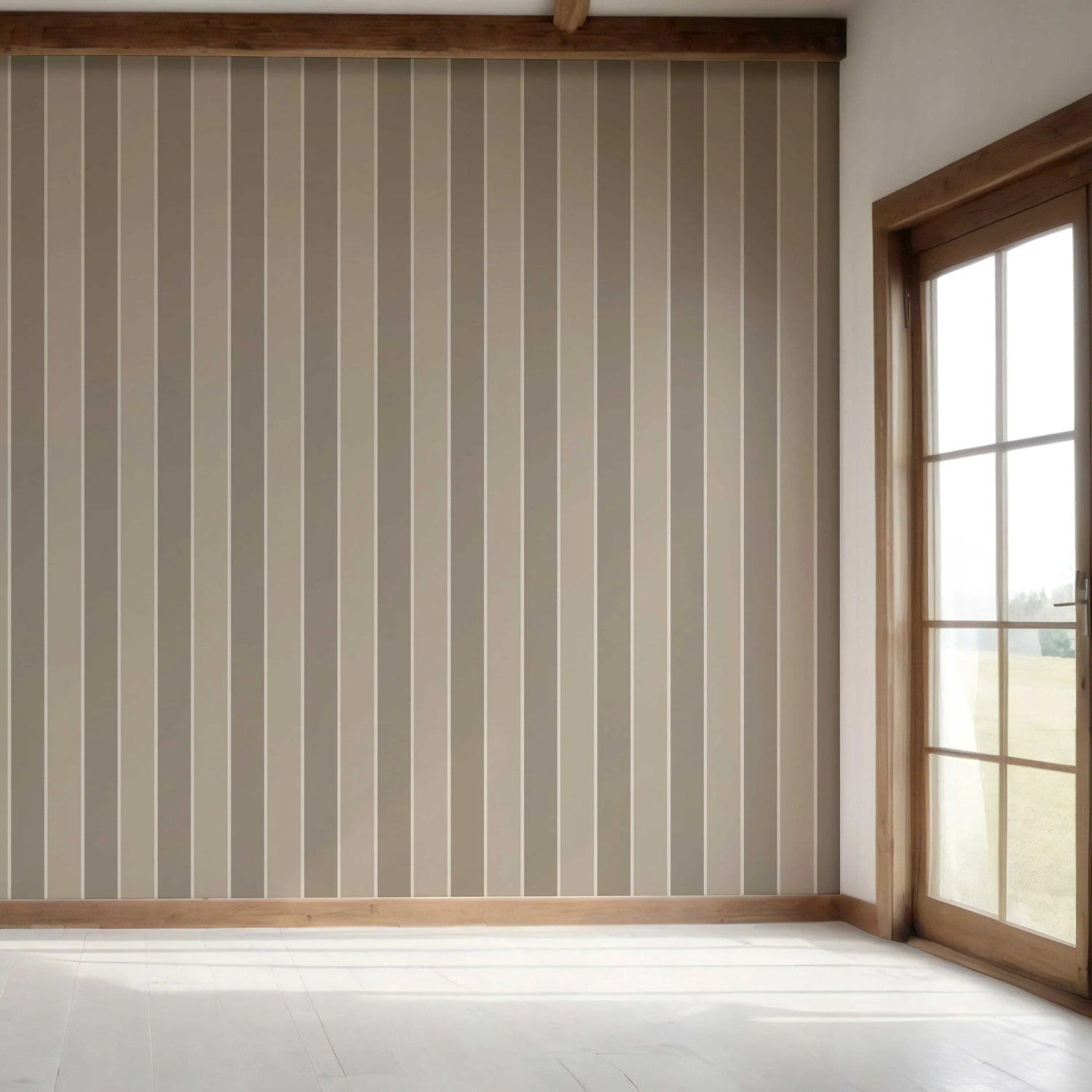 Neutral Geometric Striped Bedroom Wallpaper (Taupe Grey/ Brown)
