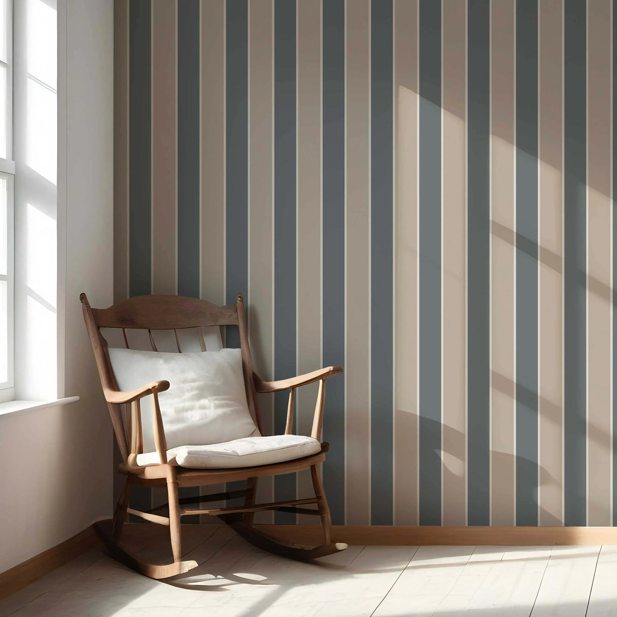 Neutral Geometric Striped Living Room Wallpaper (Stone Blue/ Beige)