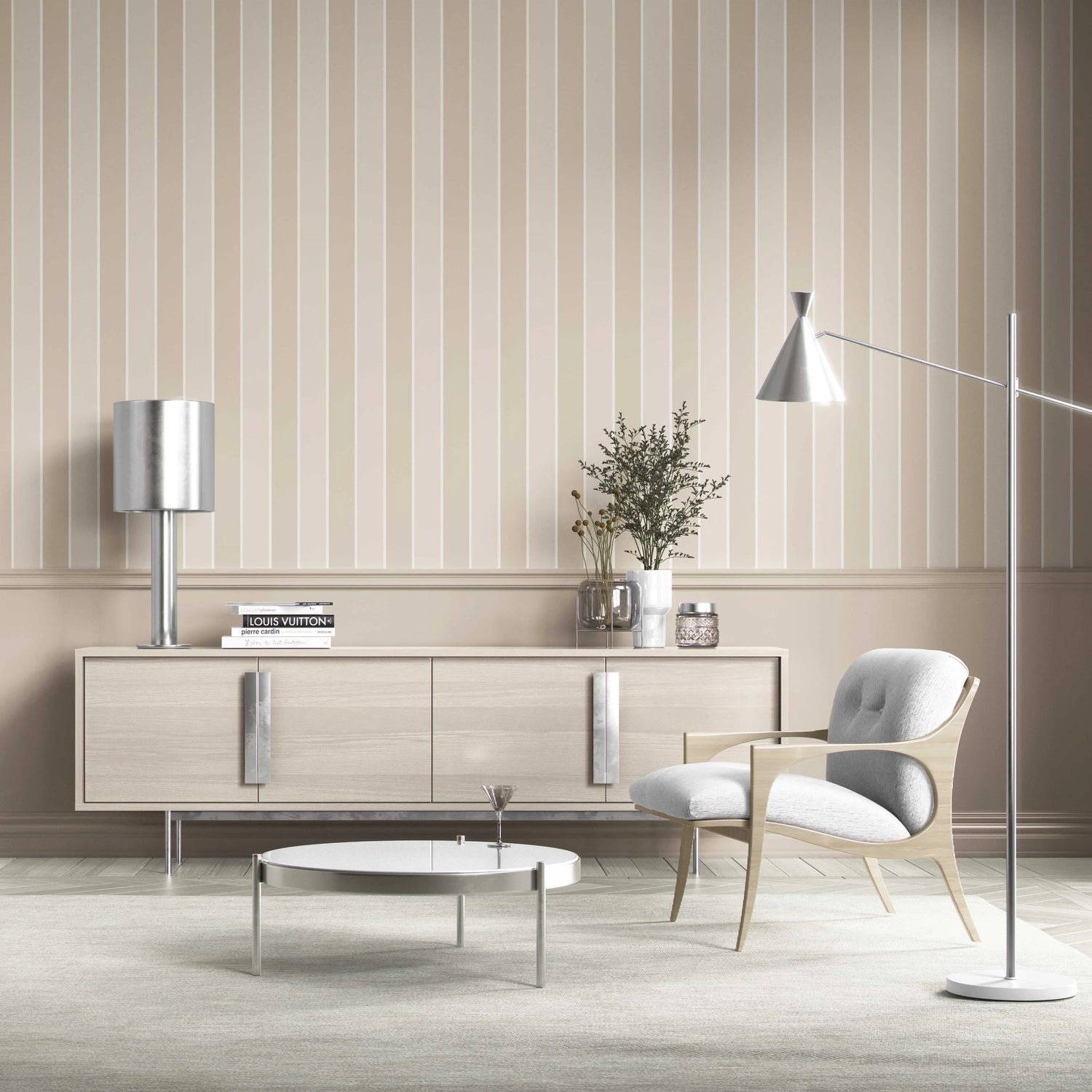 Neutral Geometric Striped Kitchen Wallpaper (Beige/ Cream)