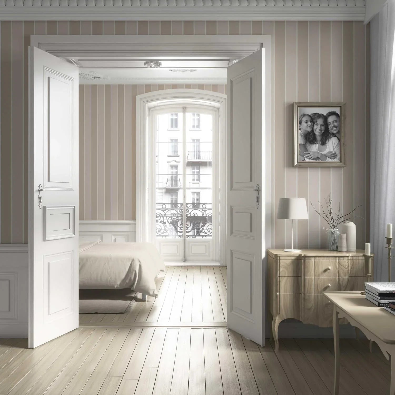 Neutral Geometric Striped Bathroom Wallpaper (Beige/ Cream)