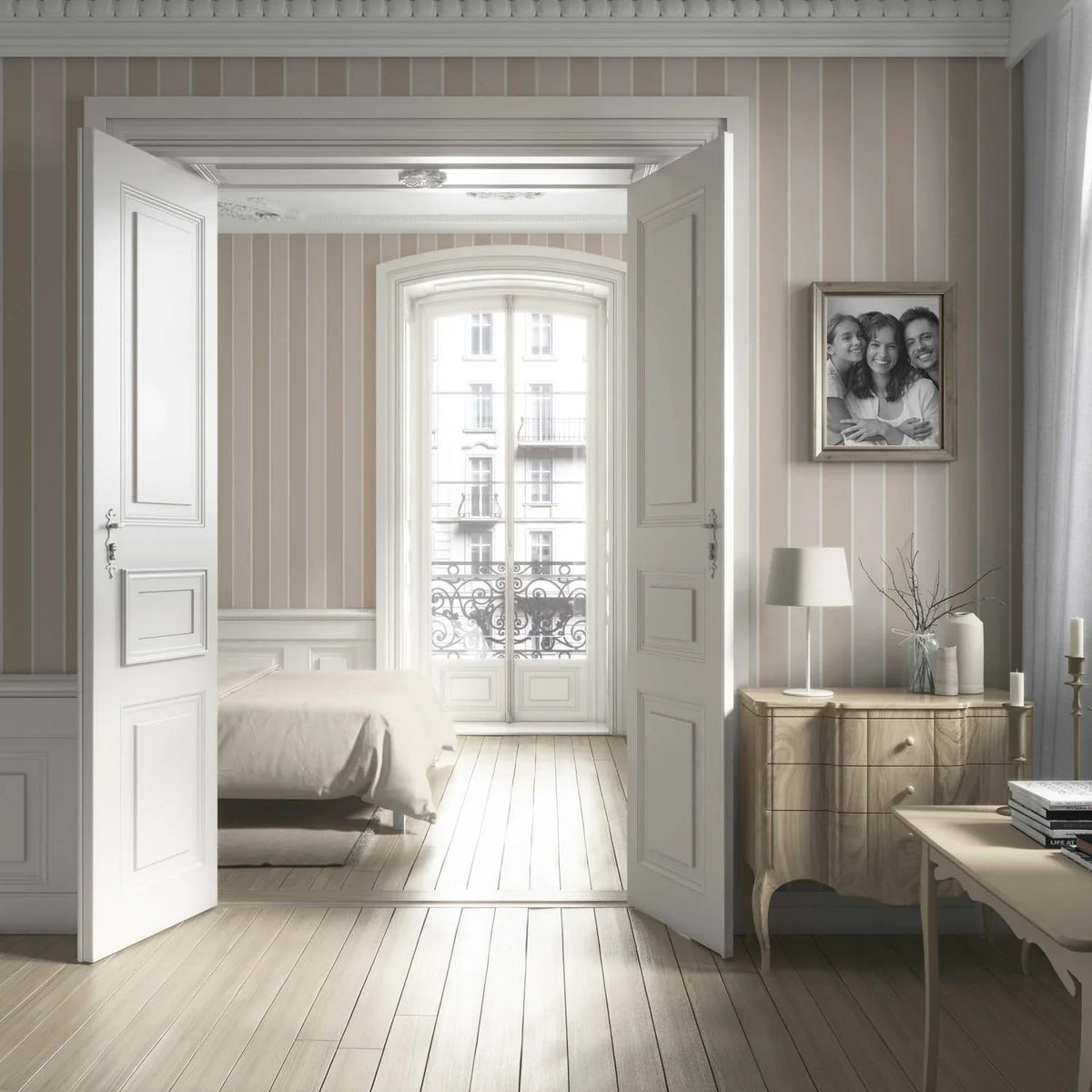 Neutral Geometric Striped Bathroom Wallpaper (Beige/ Cream)