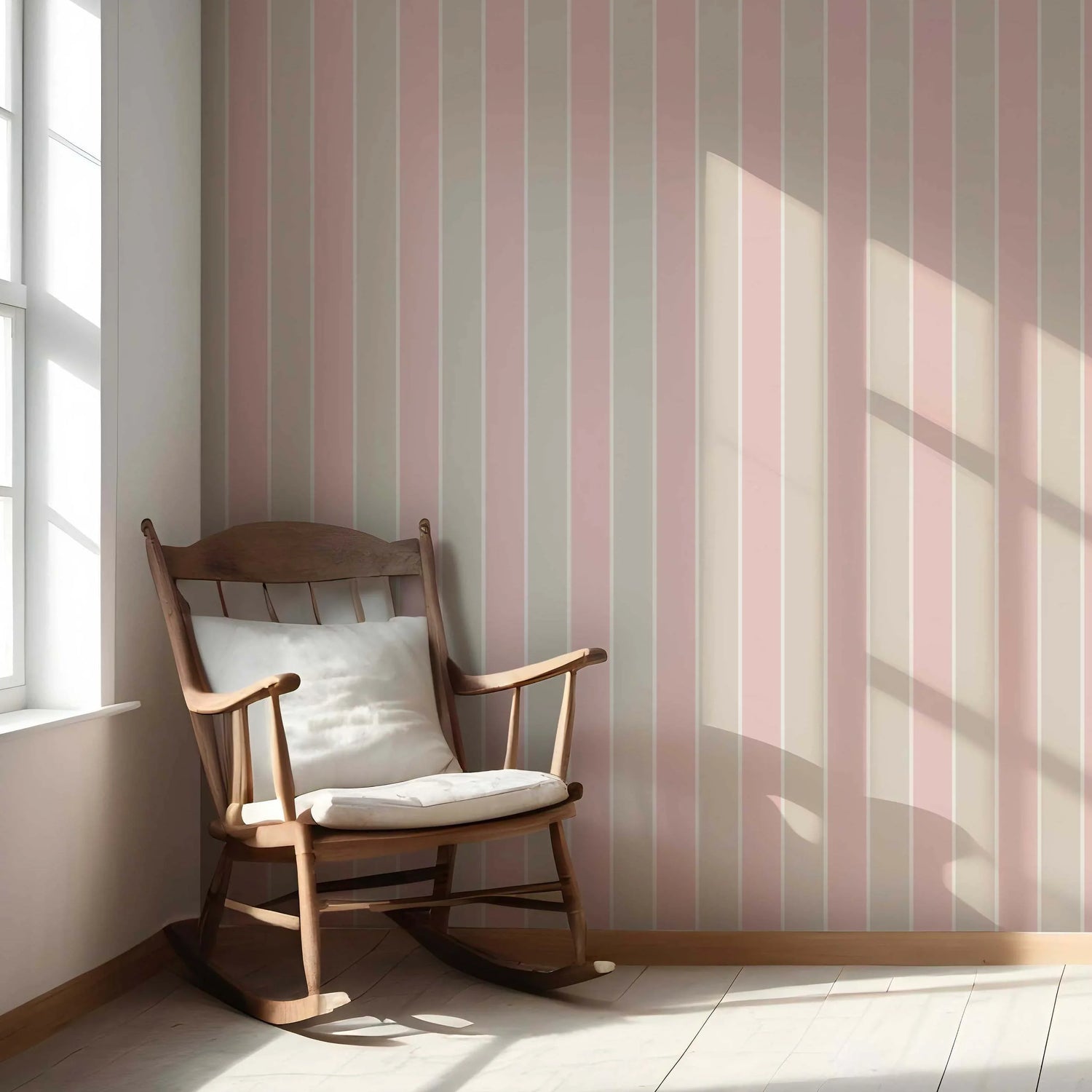 Geometric Striped Living Room Wallpaper (Soft Pink/ Taupe)