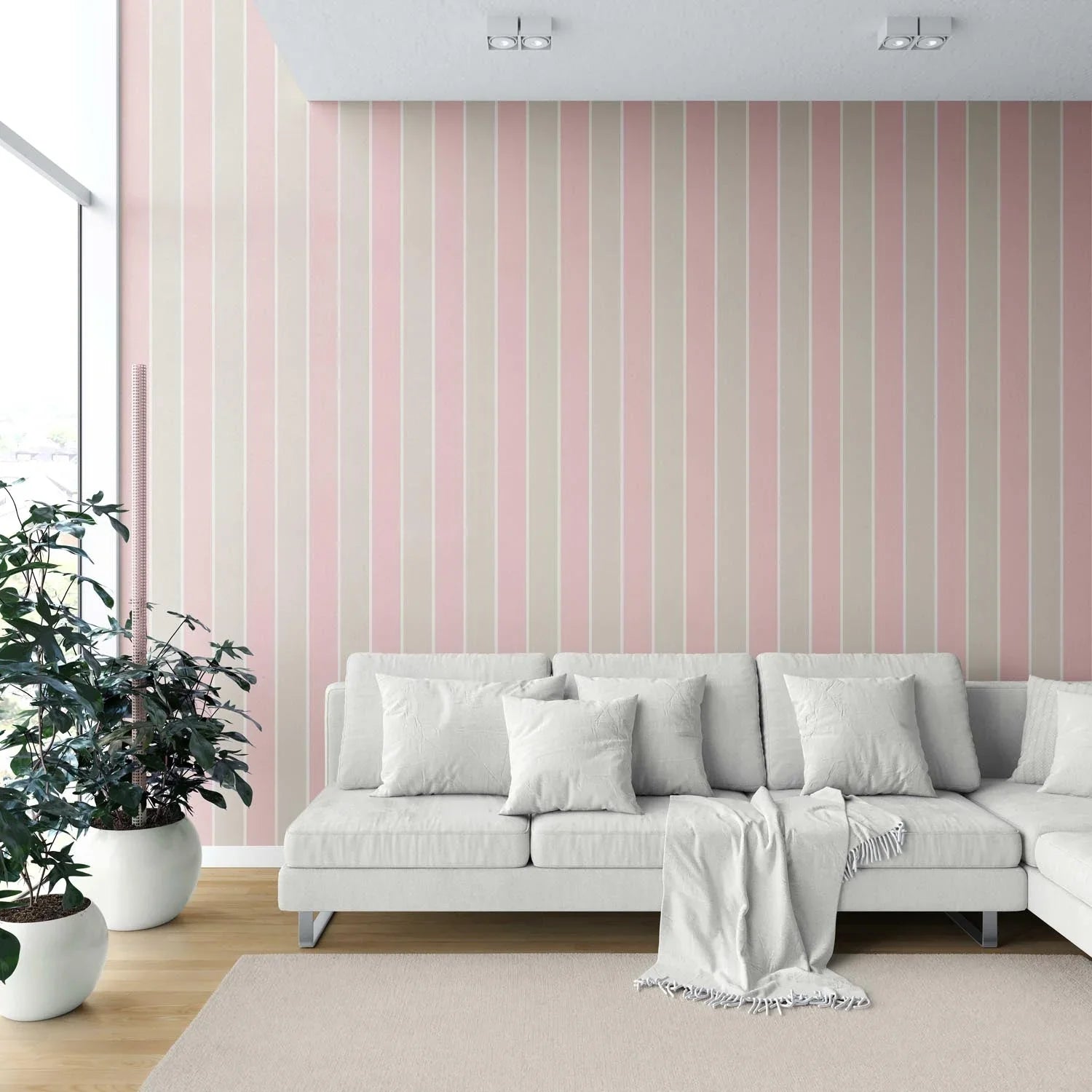 Geometric Striped Shower Toilet Wallpaper (Soft Pink/ Taupe)