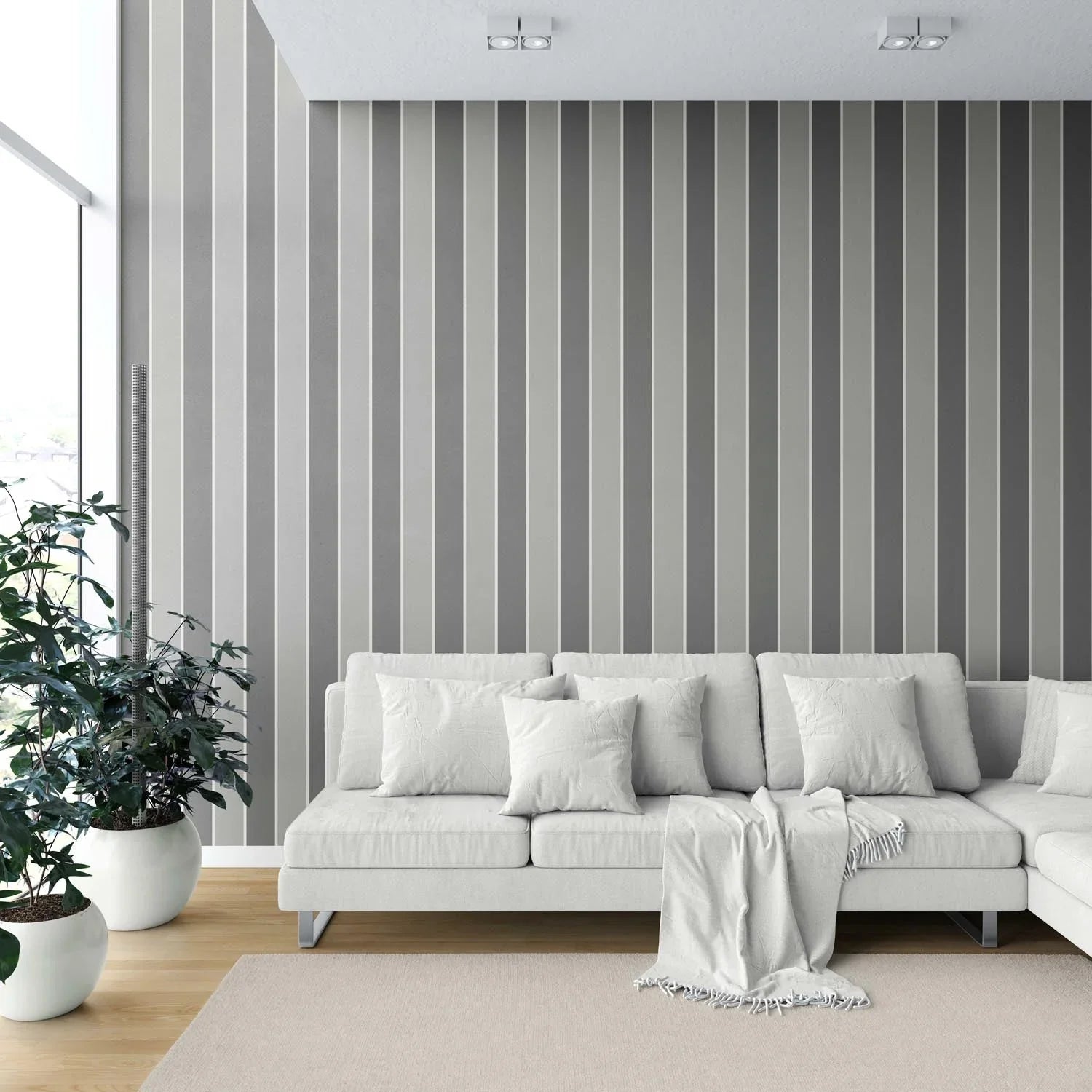 Neutral Geometric Striped Shower Toilet Wallpaper (Grey)