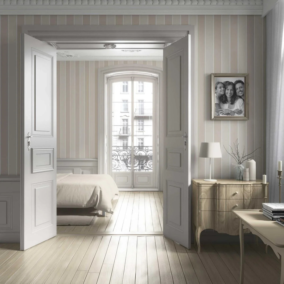 Neutral Geometric Striped Bathroom Wallpaper (Beige/ Cream)