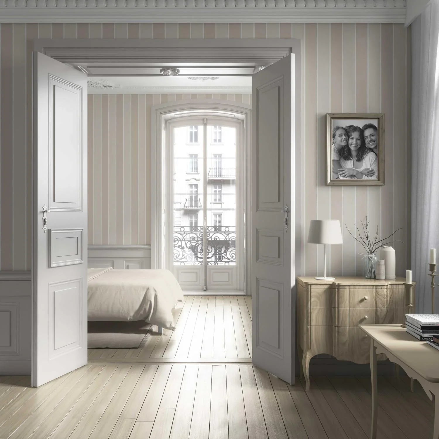 Neutral Geometric Striped Bathroom Wallpaper (Beige/ Cream)