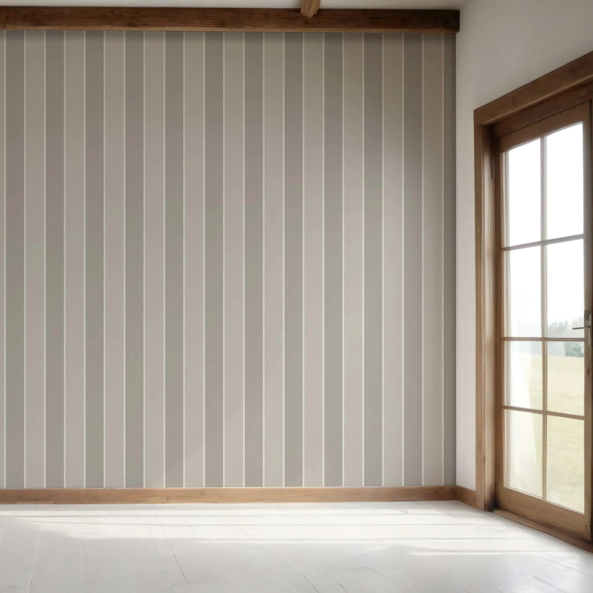 Neutral Geometric Striped Bedroom Wallpaper (Grey/ Beige/ Taupe)