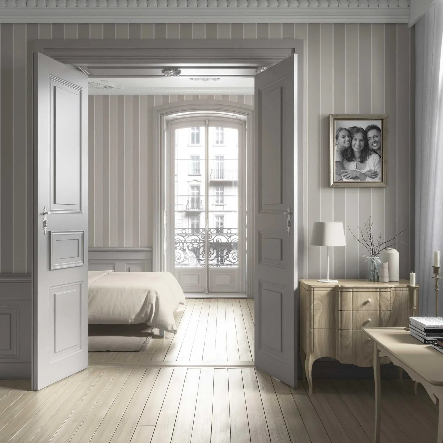 Neutral Geometric Striped Bathroom Wallpaper (Beige/ Greige/ Taupe)