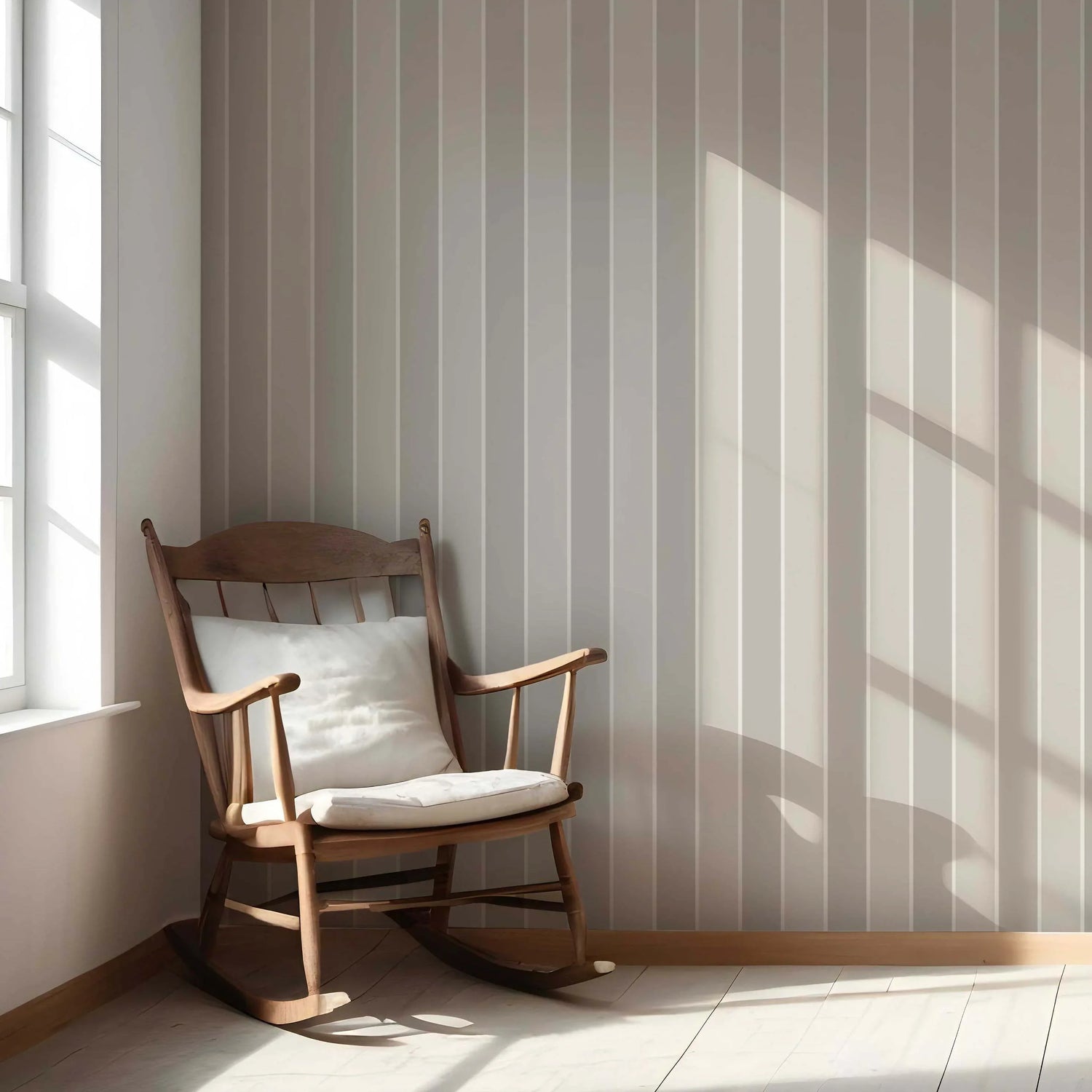 Neutral Geometric Striped Living Room Wallpaper (Beige/ Greige/ Taupe)
