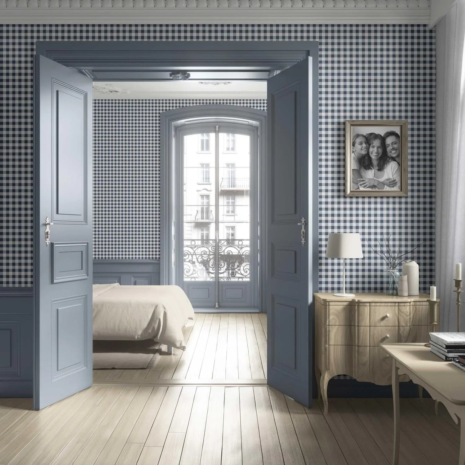 Gingham Checkered Kitchen Wallpaper (Navy Blue)
