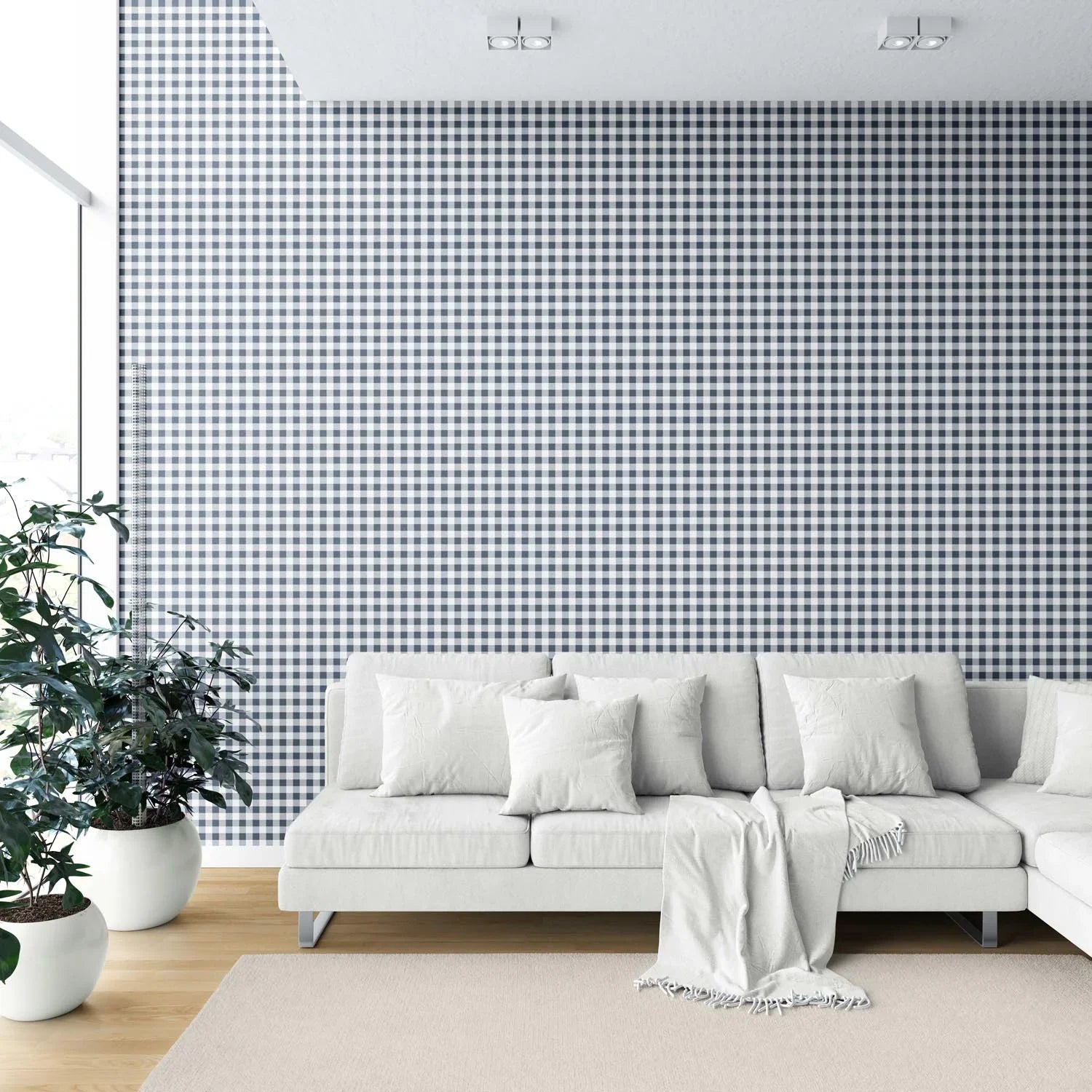 Gingham Checkered Shower Toilet Wallpaper (Navy Blue)