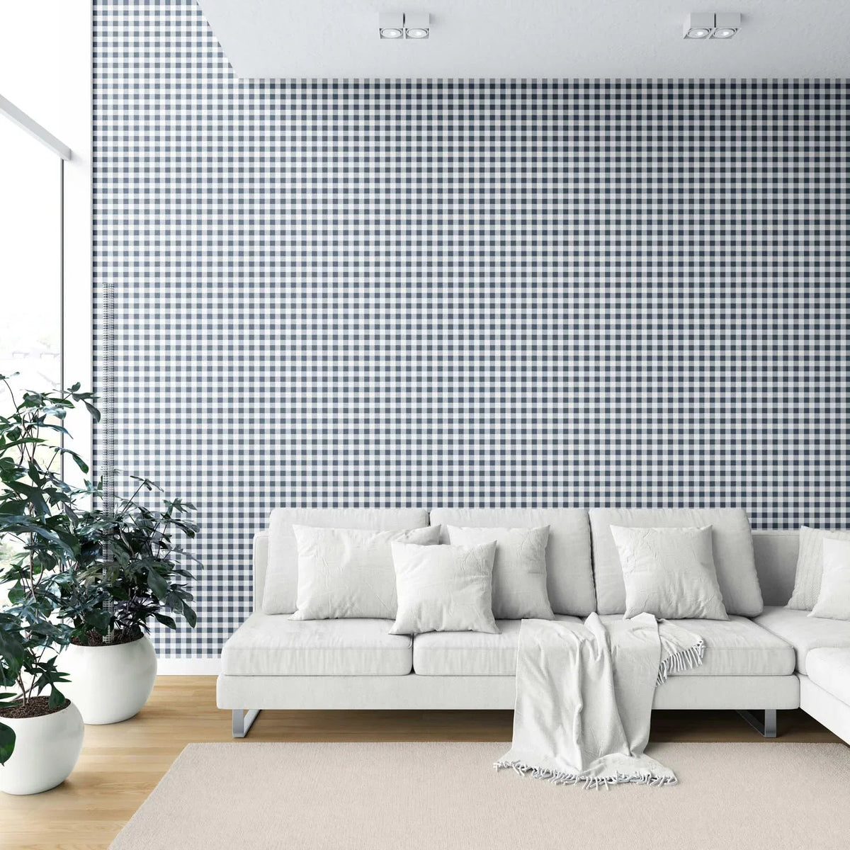 Gingham Checkered Shower Toilet Wallpaper (Navy Blue)