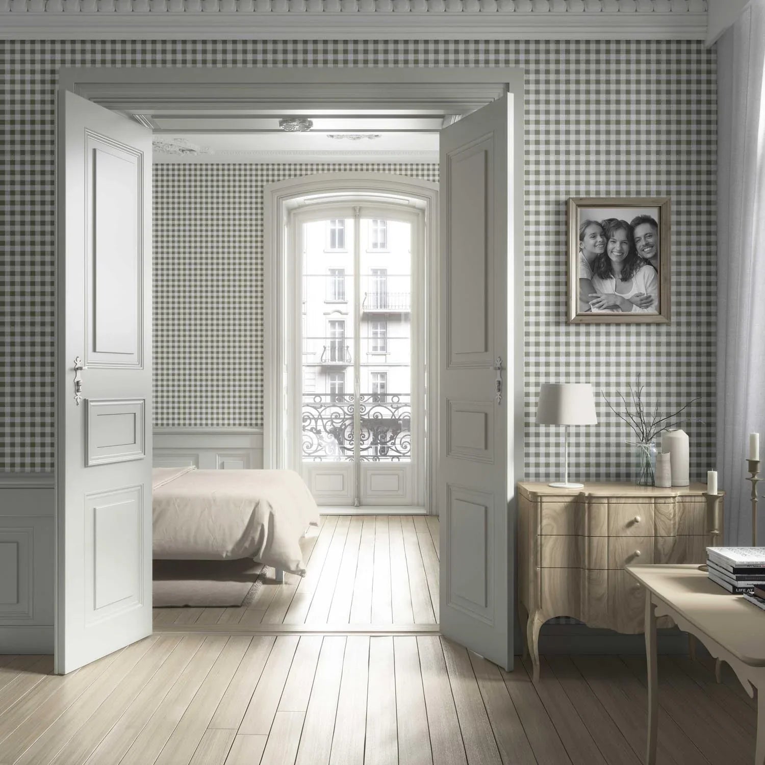 Gingham Checkered Nursery Wallpaper (Olive Green)