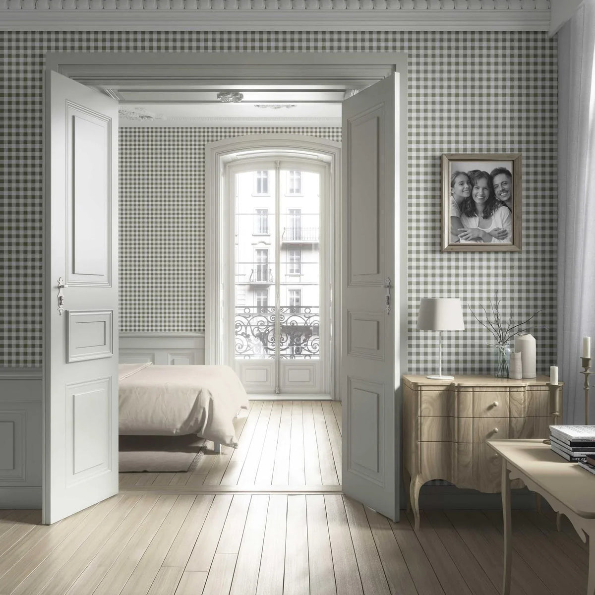 Gingham Checkered Nursery Wallpaper (Olive Green)