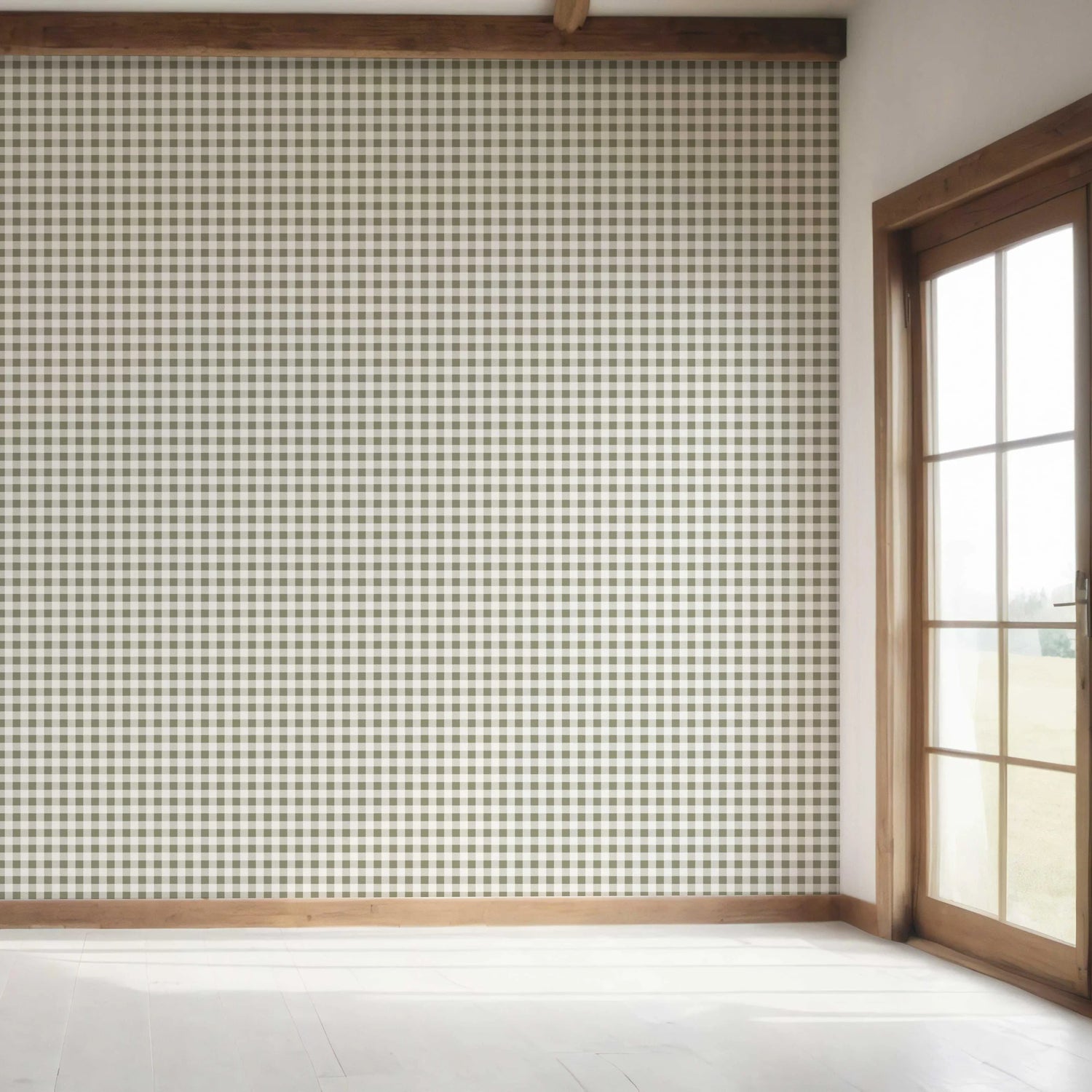 Gingham Checkered Bedroom Wallpaper (Olive Green)