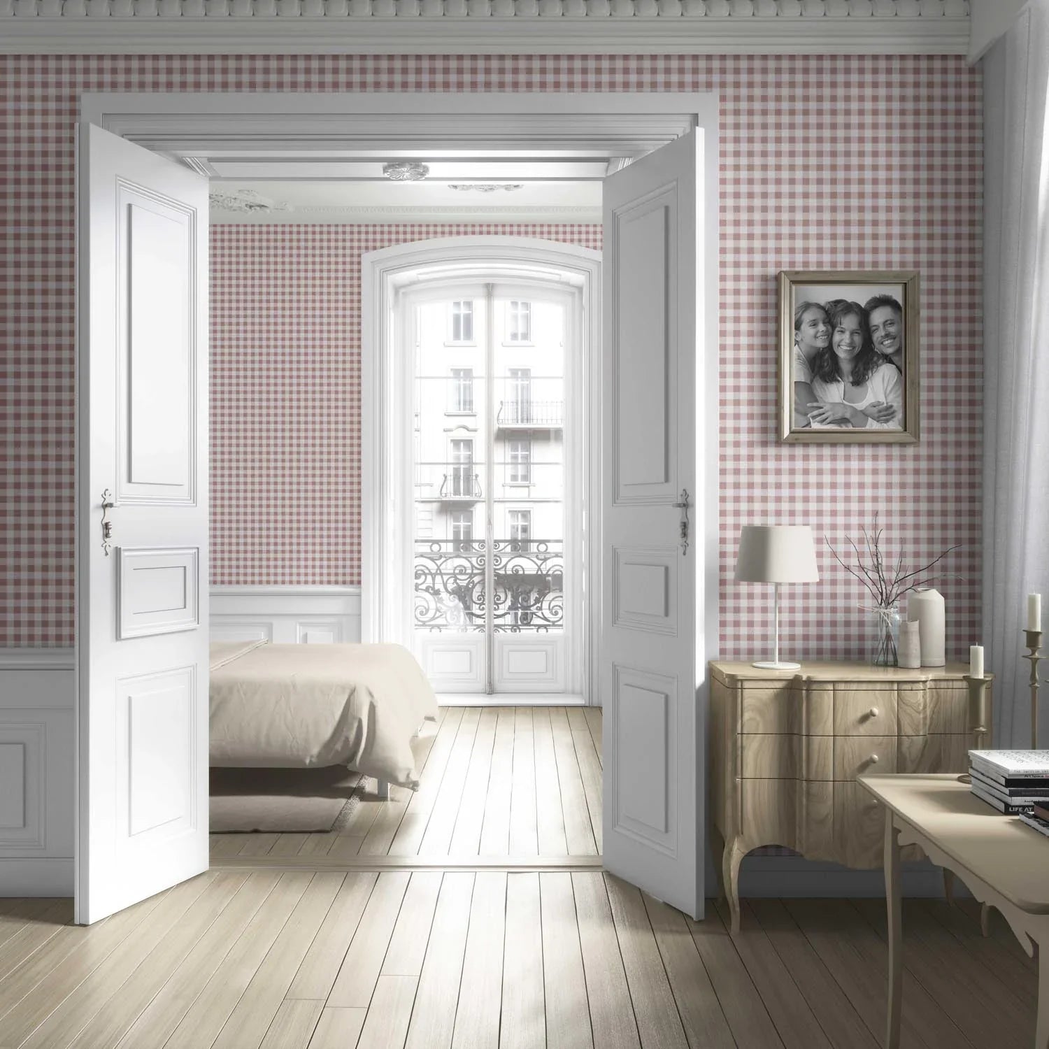 Gingham Checkered Kitchen Wallpaper (Pink)