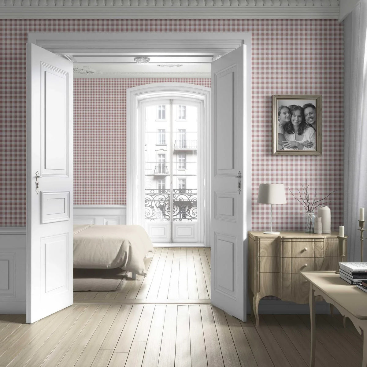 Gingham Checkered Kitchen Wallpaper (Pink)