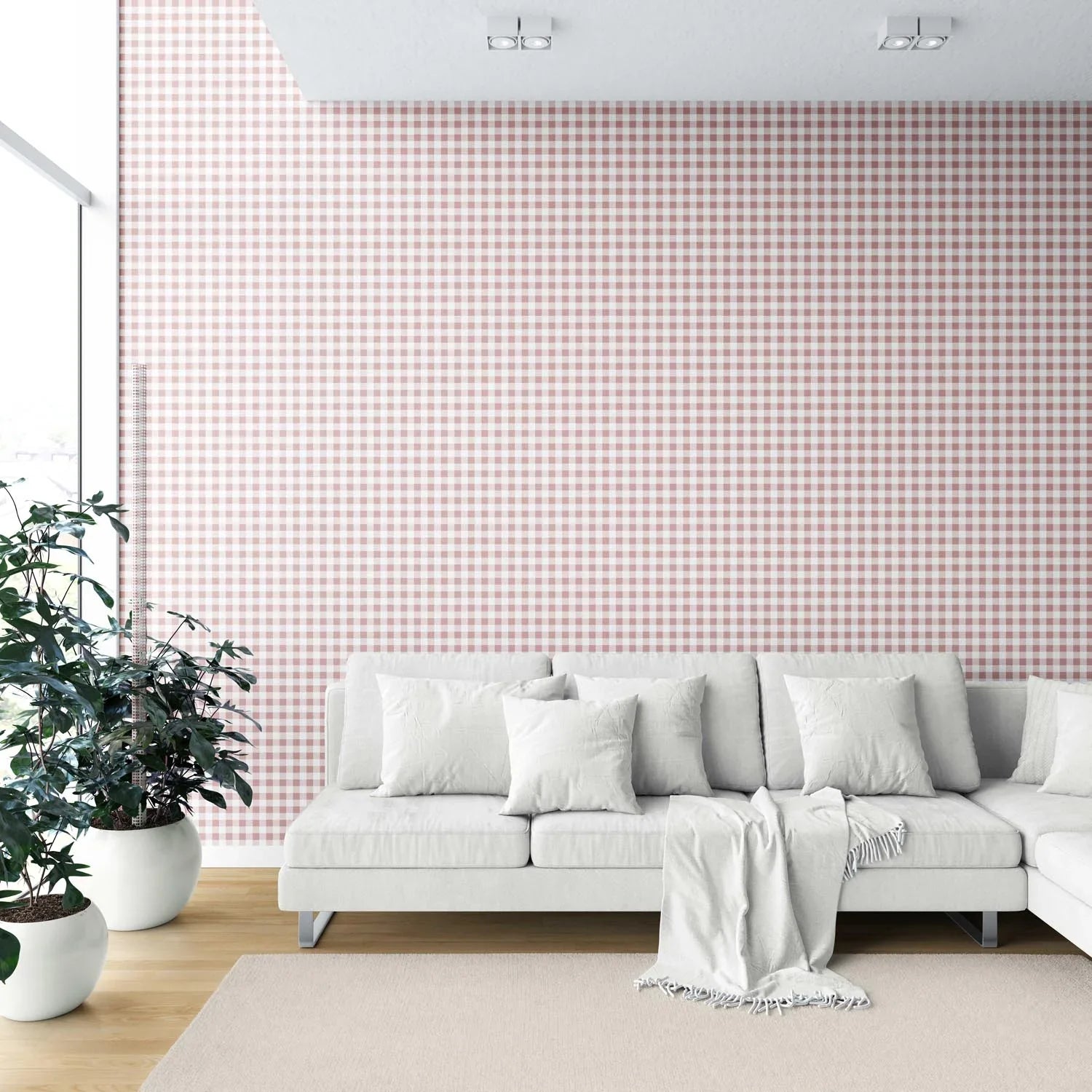 Gingham Checkered Shower Toilet Wallpaper (Pink)
