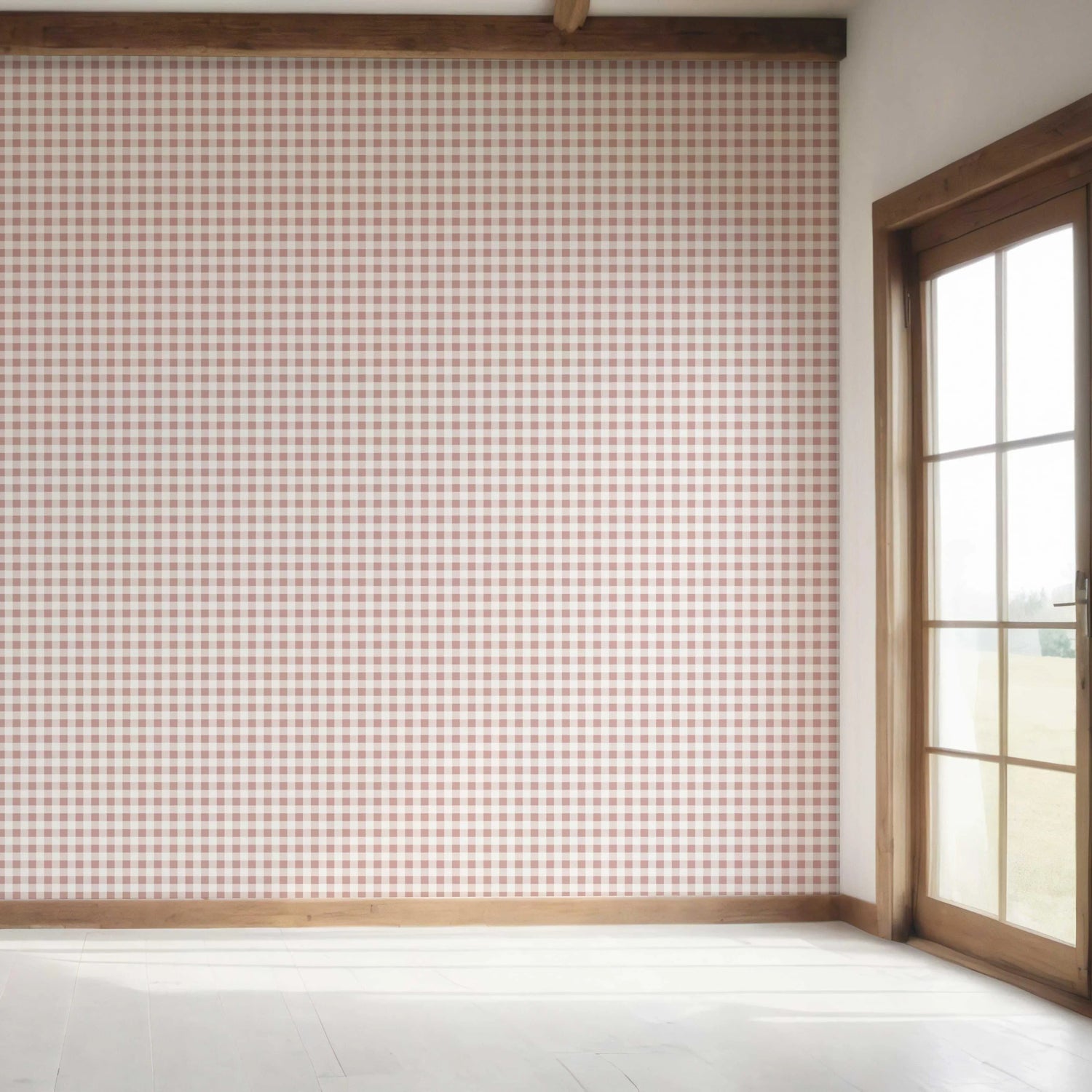Gingham Checkered Bedroom Wallpaper (Pink)