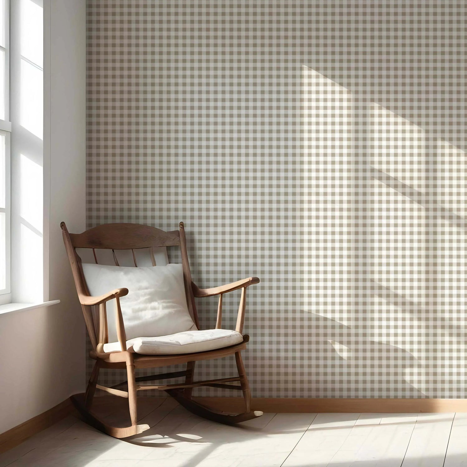 Neutral Gingham Checkered Nursery Wallpaper (Beige)